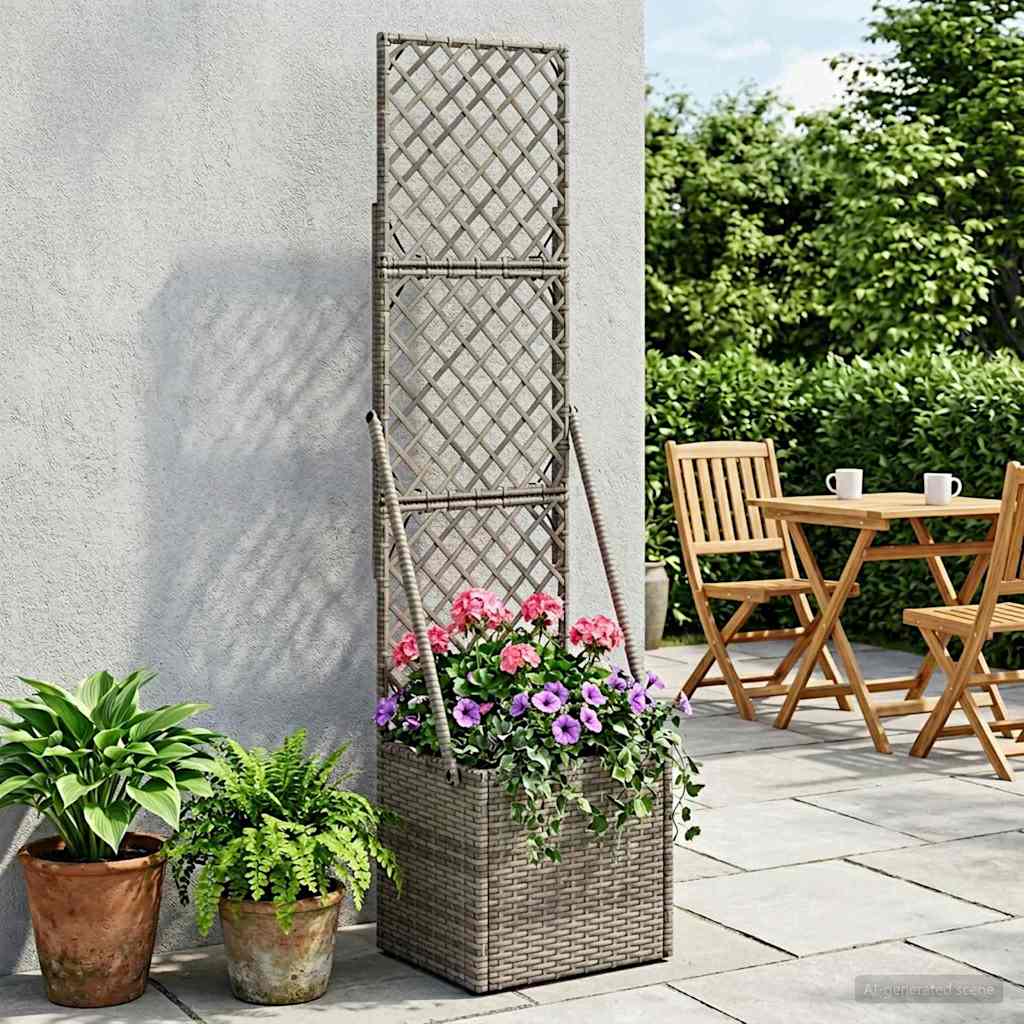 vidaXL Tuindruppel met Trellis Grijs 35 x 30 x 135 cm poly rattan
