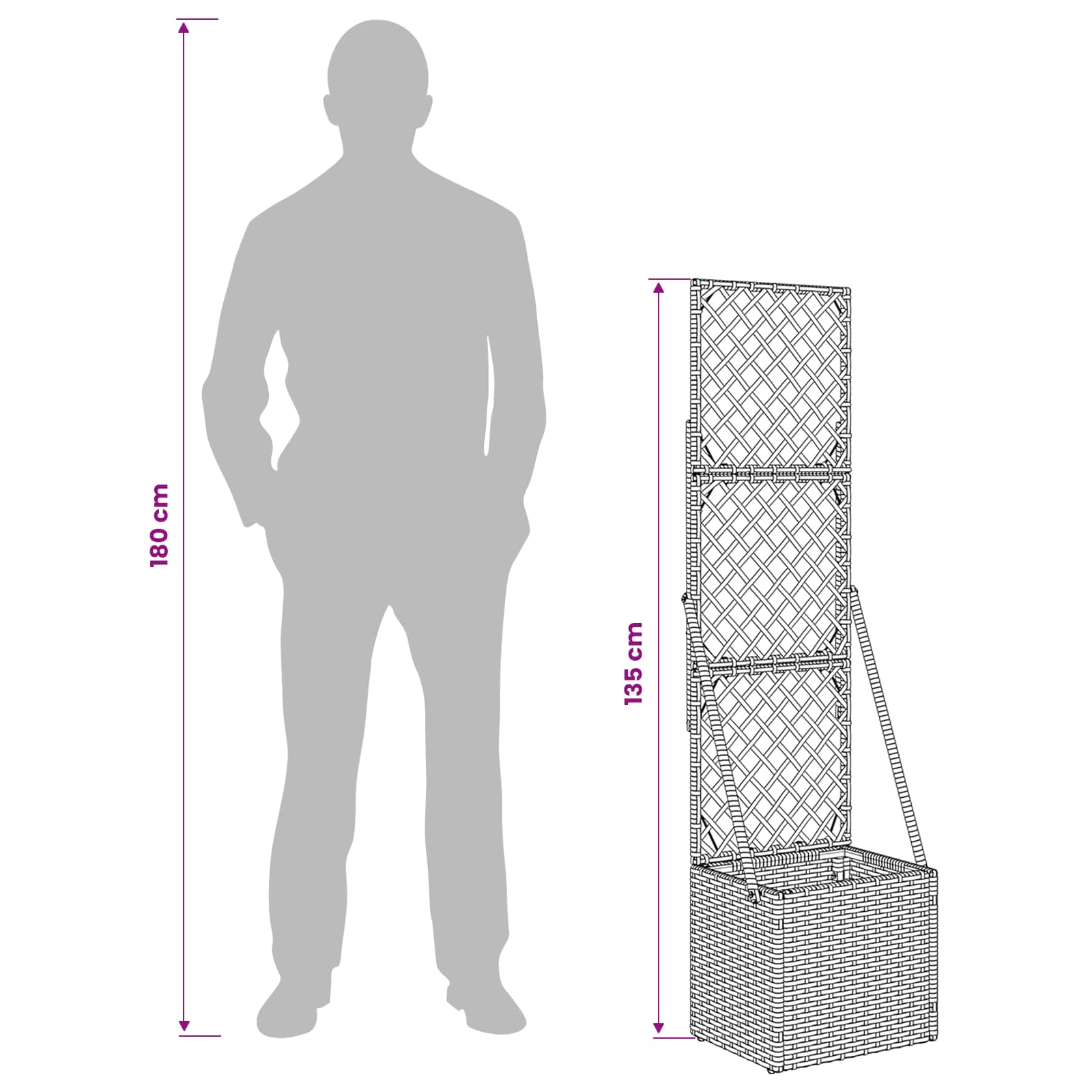 vidaXL Tuindruppel met Trellis Grijs 35 x 30 x 135 cm poly rattan