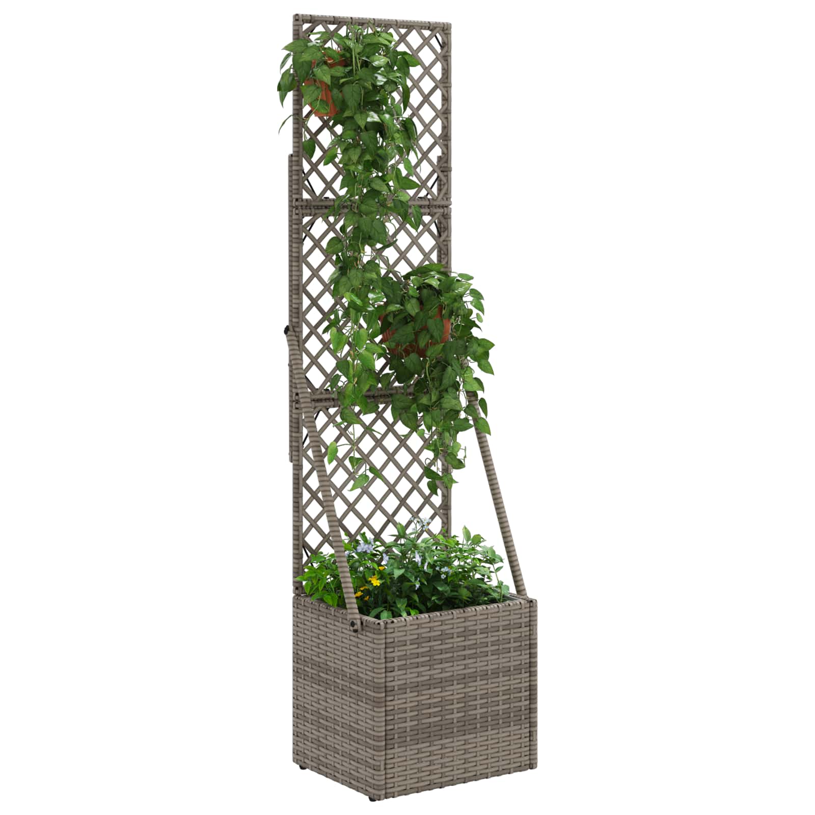 vidaXL Tuindruppel met Trellis Grijs 35 x 30 x 135 cm poly rattan