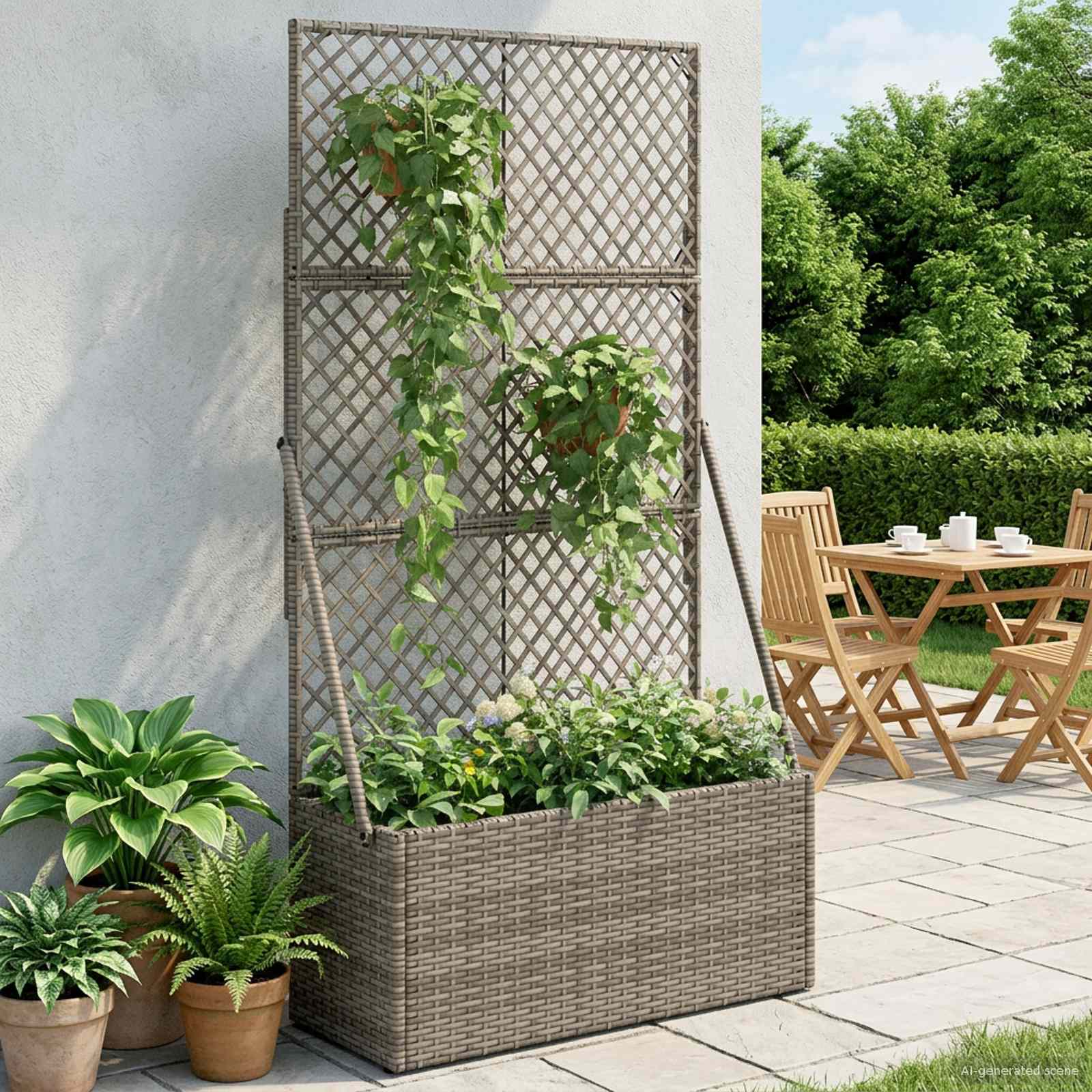 vidaXL Tuindruppel met Trellis Grijs 35 x 30 x 135 cm poly rattan
