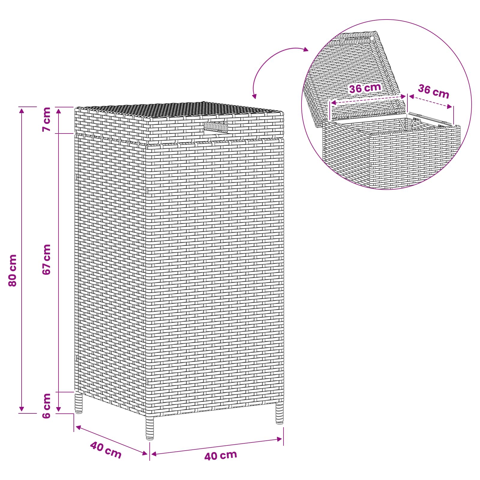 vidaXL Buiten Afvalbak Zwart 40 x 40 x 80 cm poly rattan