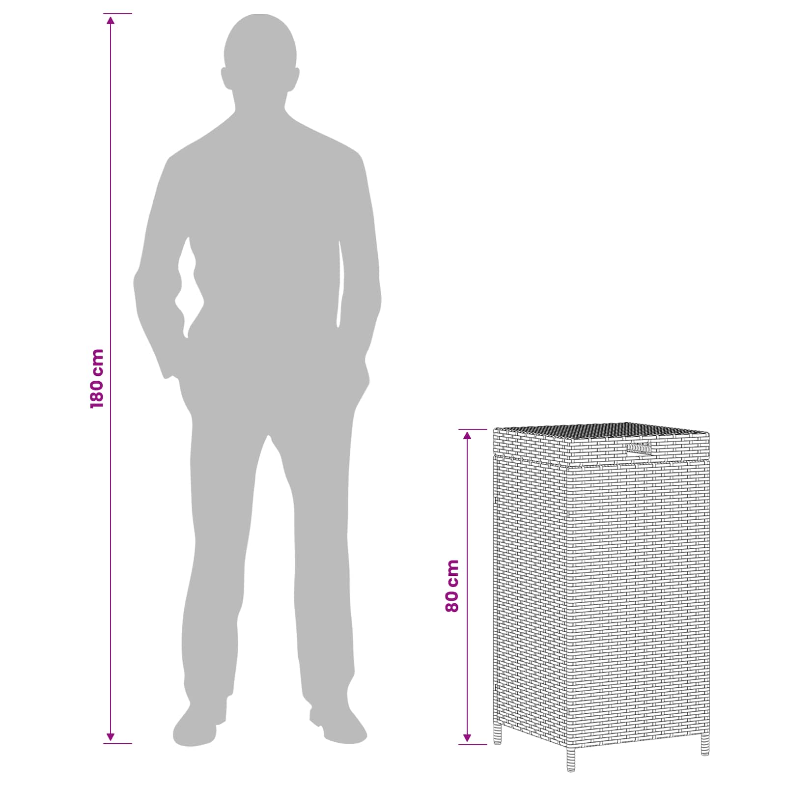vidaXL Buiten Afvalbak Zwart 40 x 40 x 80 cm poly rattan