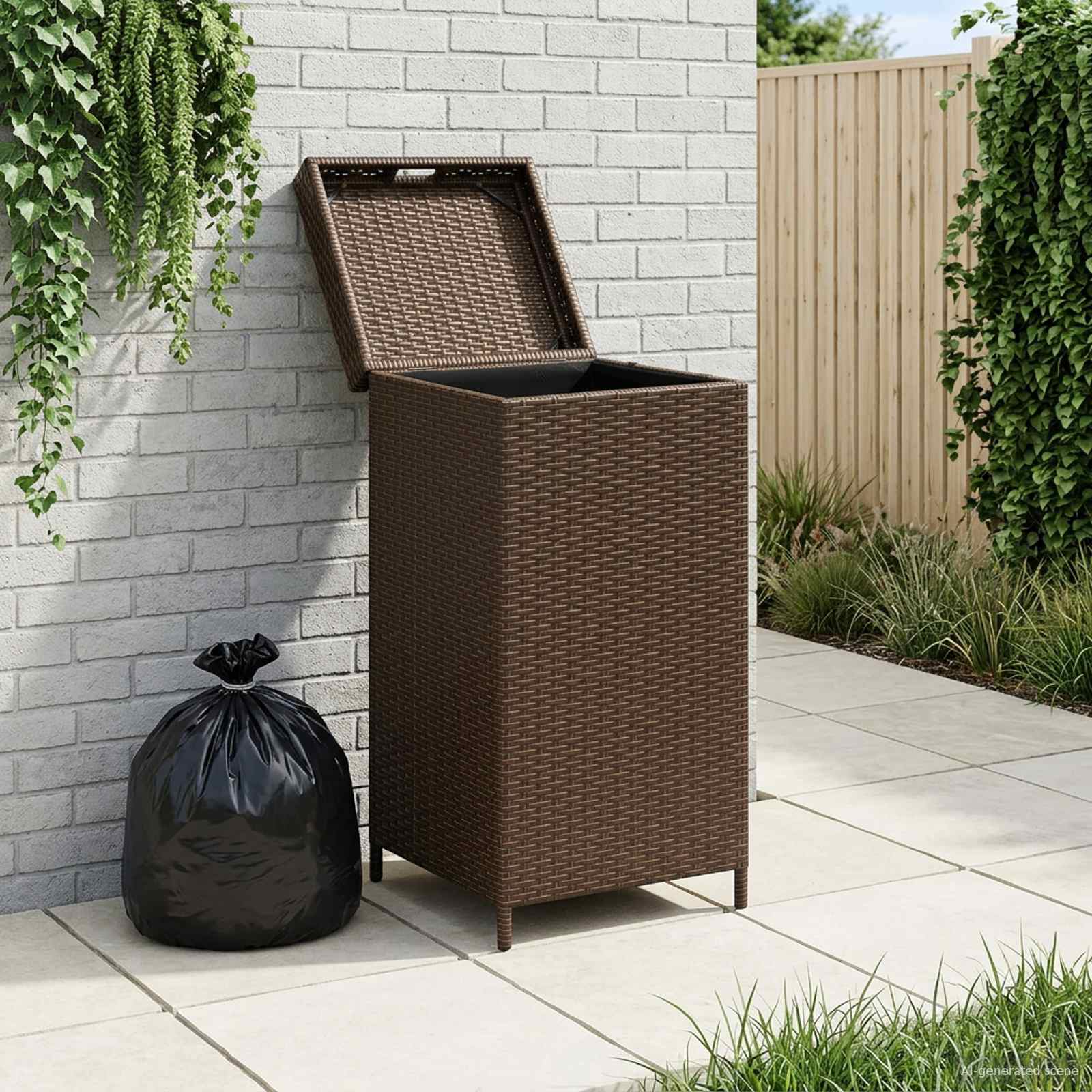 vidaXL Buiten Afvalbak Zwart 40 x 40 x 80 cm poly rattan