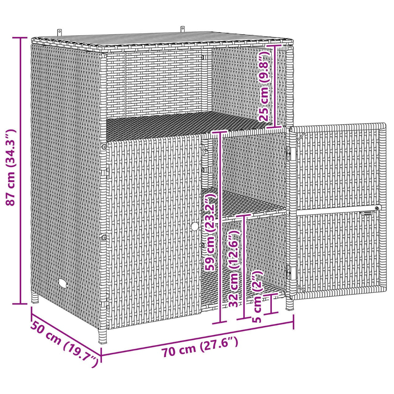 vidaXL Kast met plank Grijs 70 x 50 x 87 cm Polyester en Roly Ratten