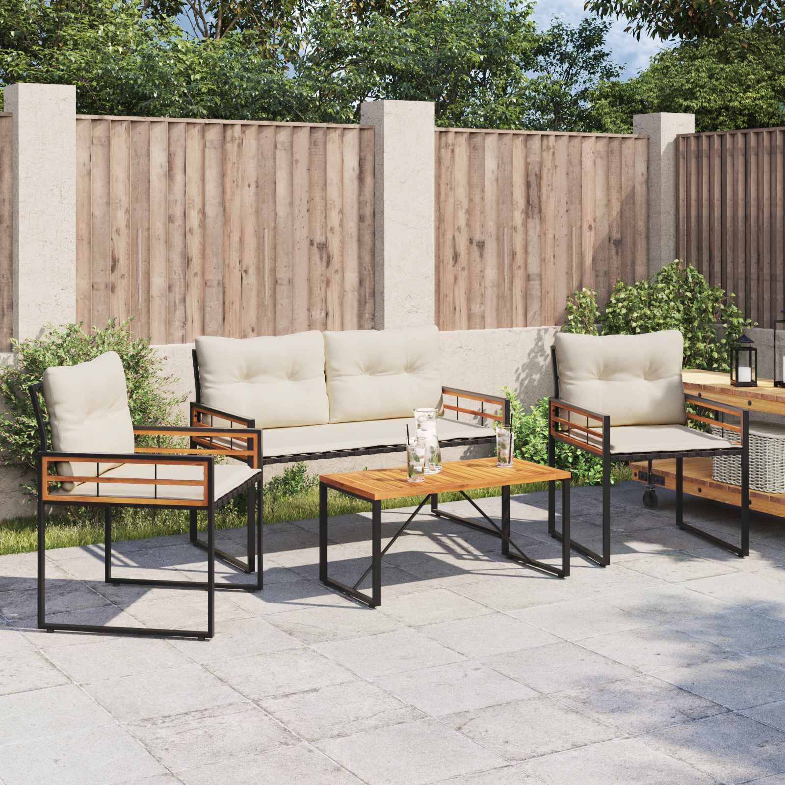 vidaXL Buitenmeubelset met kussen 4 pcs Crème
