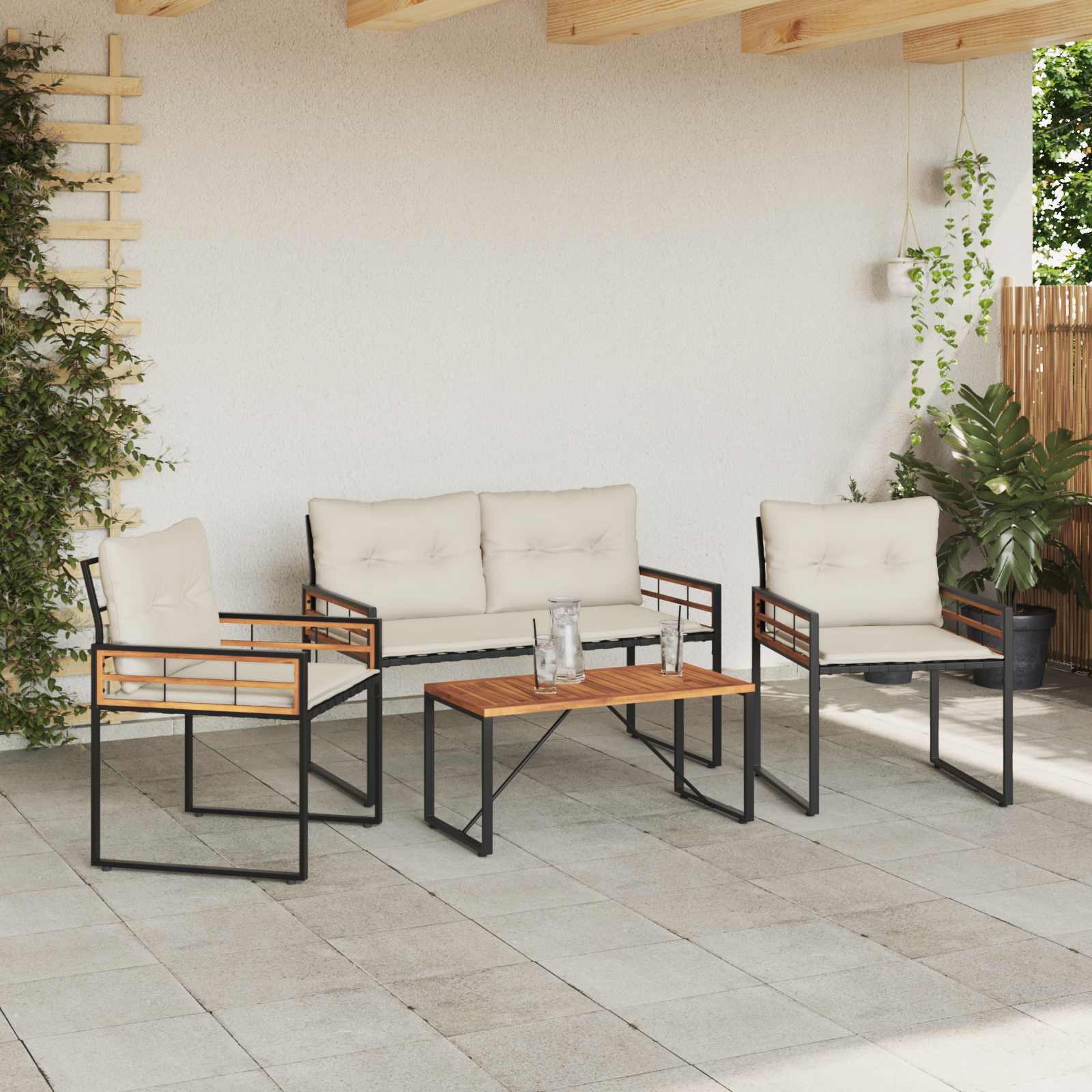 vidaXL Buitenmeubelset met kussen 4 pcs Crème