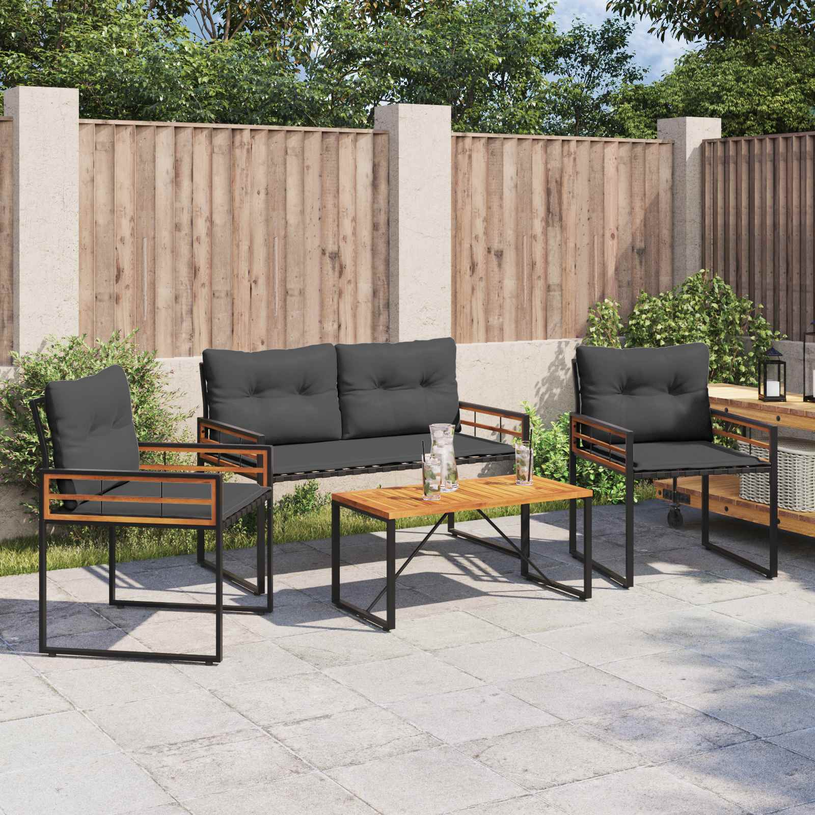 vidaXL Buitenmeubelset met kussen 4 pcs Crème