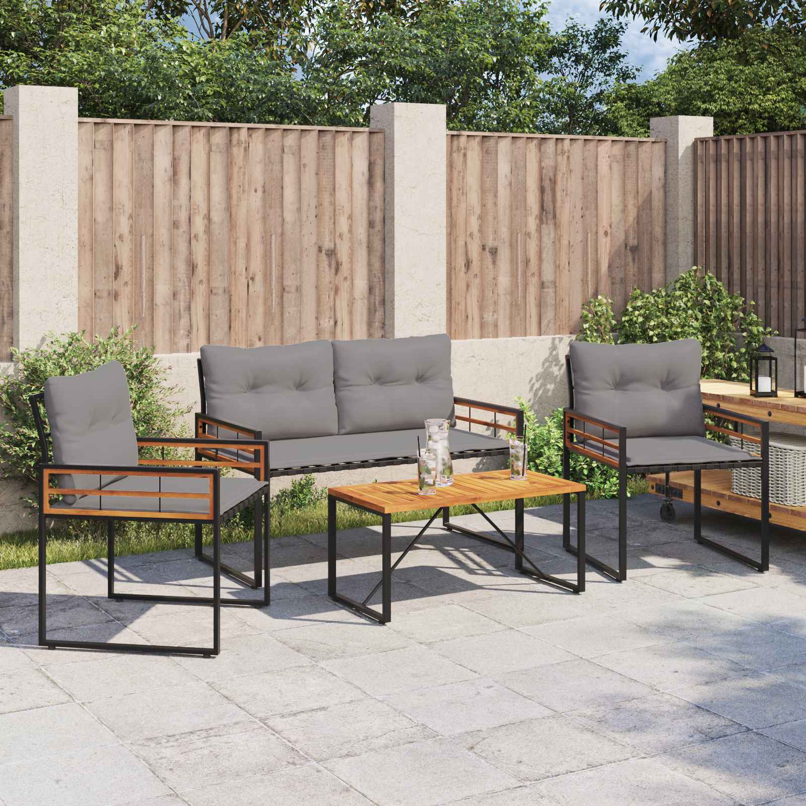 vidaXL Buitenmeubelset met kussen 4 pcs Crème