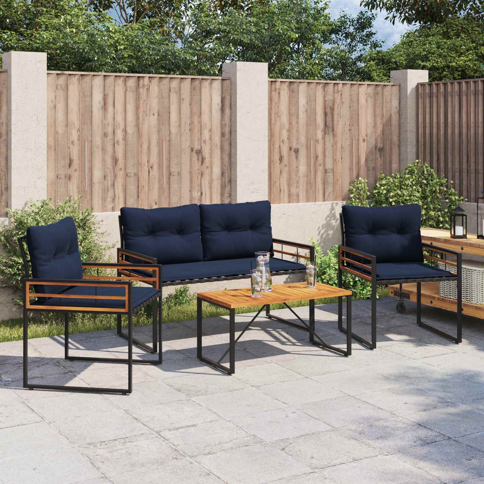 vidaXL Buitenmeubelset met kussen 4 pcs Crème