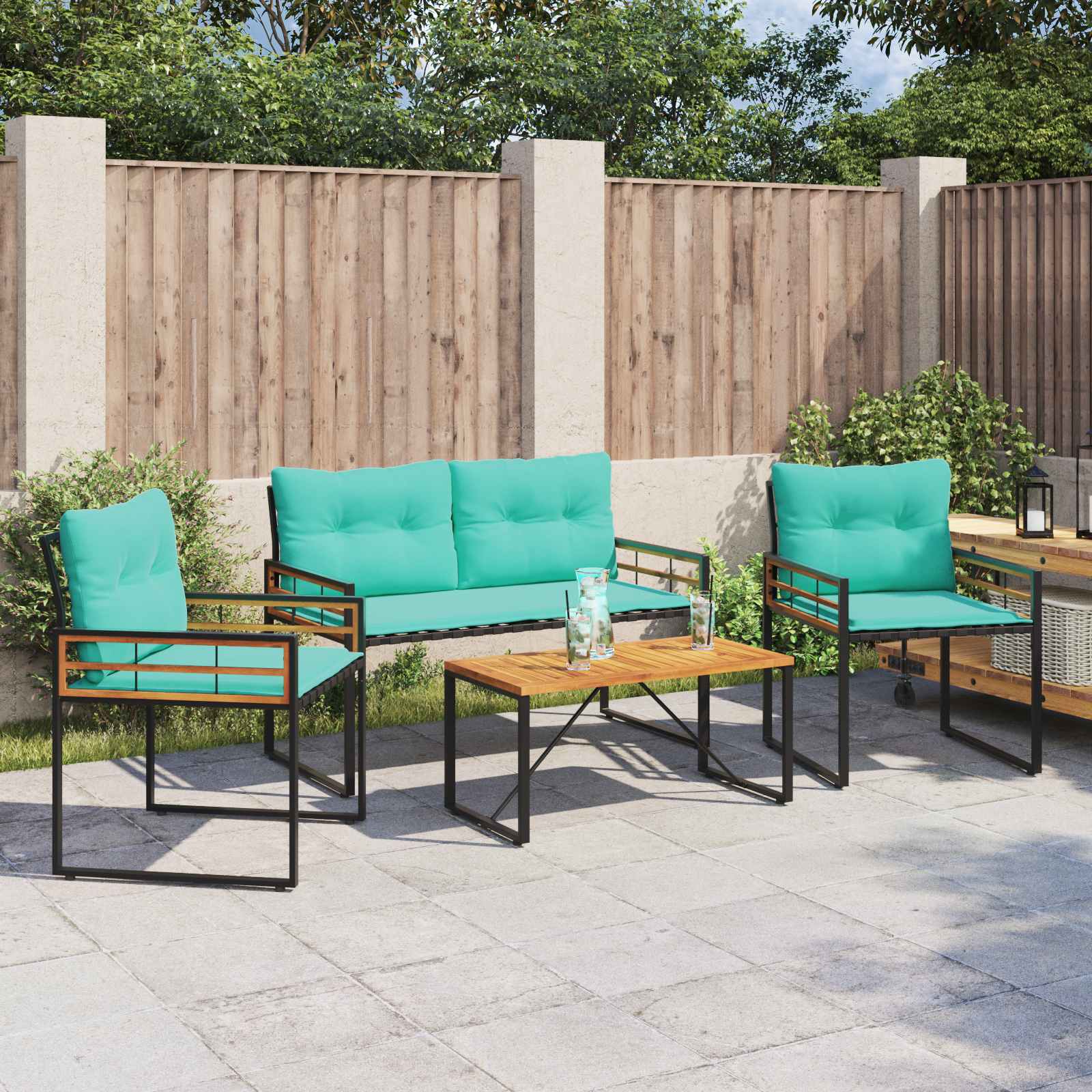 vidaXL Buitenmeubelset met kussen 4 pcs Crème