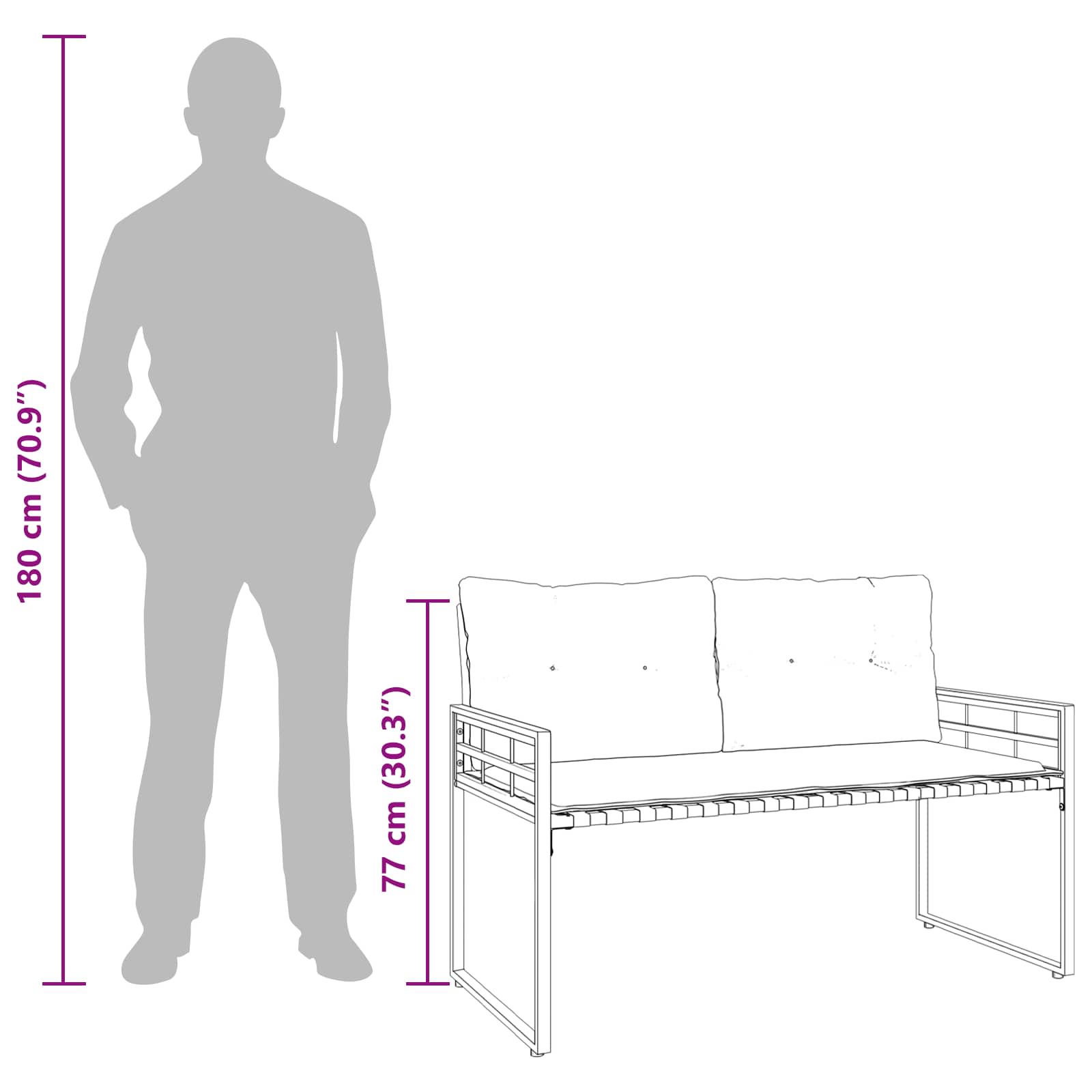vidaXL Houten Laag Bank met kussen Effen Crème 114 x 55 x 77 cm