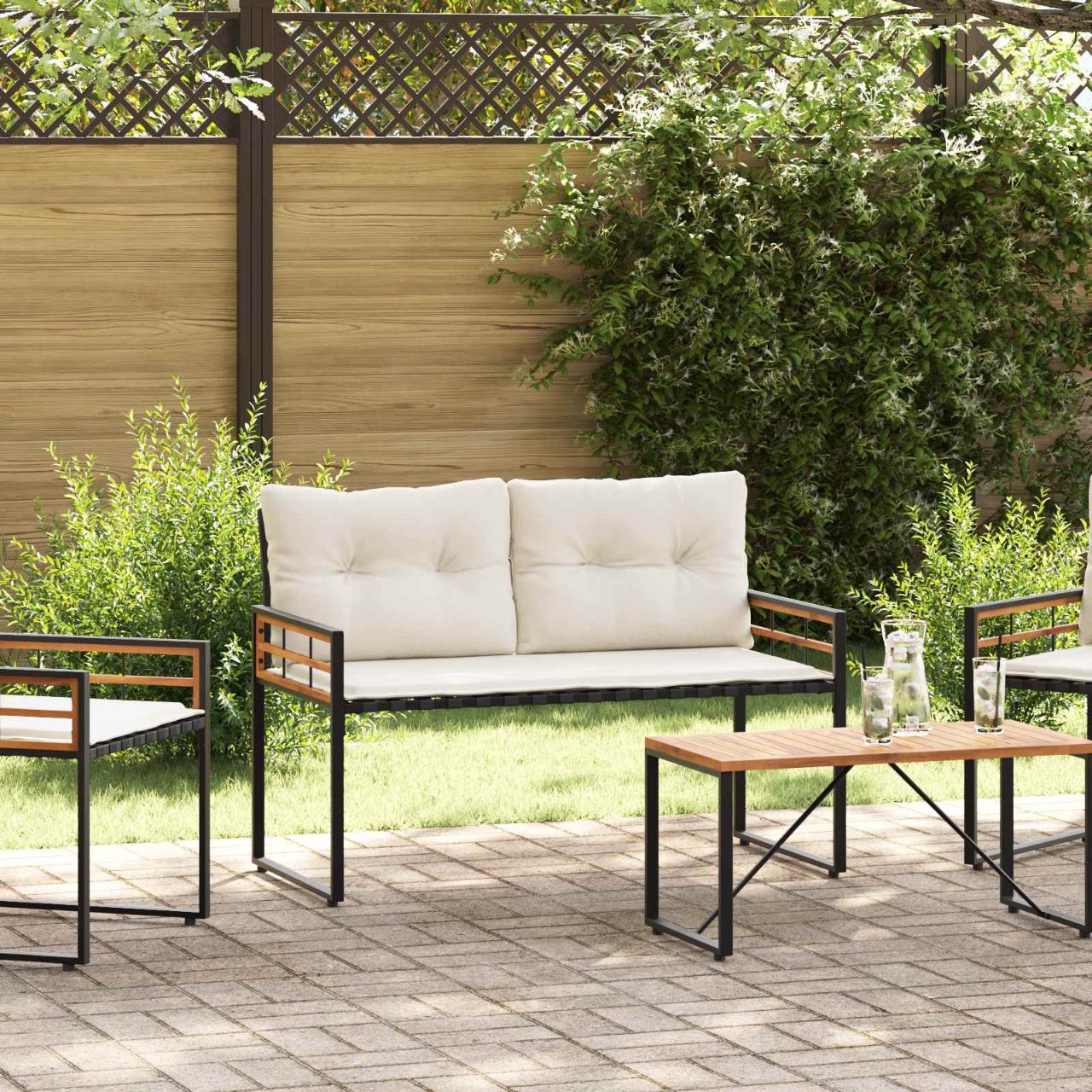 vidaXL Houten Laag Bank met kussen Effen Crème 114 x 55 x 77 cm
