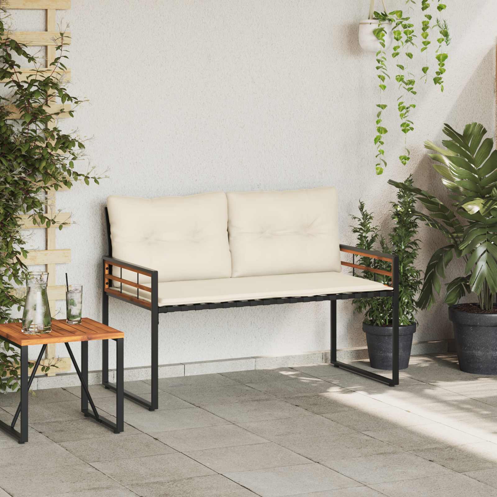 vidaXL Houten Laag Bank met kussen Effen Crème 114 x 55 x 77 cm