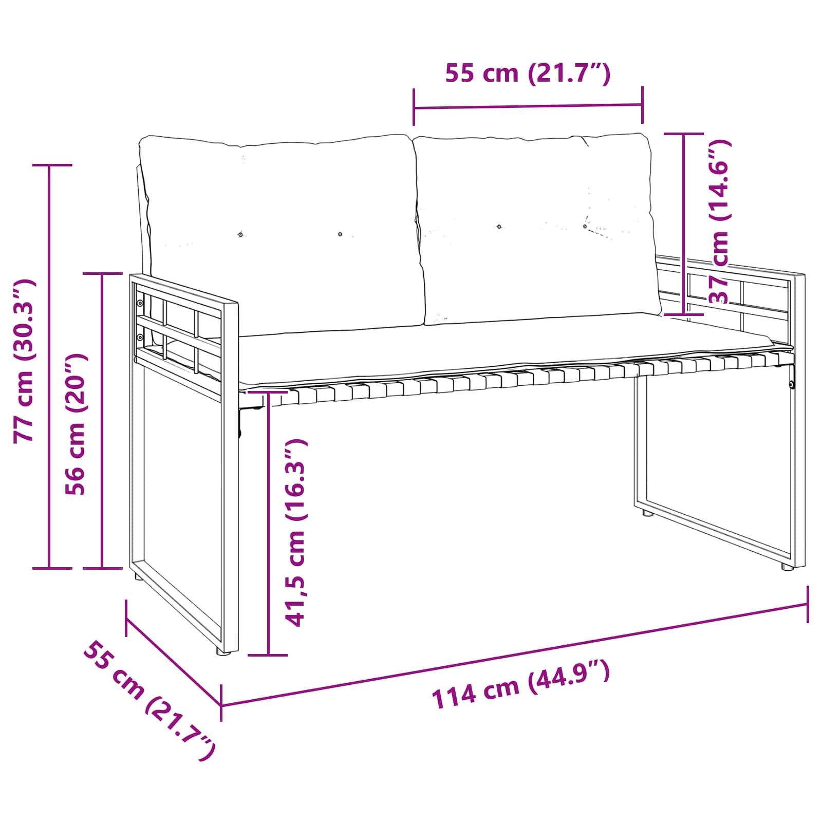 vidaXL Houten Laag Bank met kussen Effen Crème 114 x 55 x 77 cm