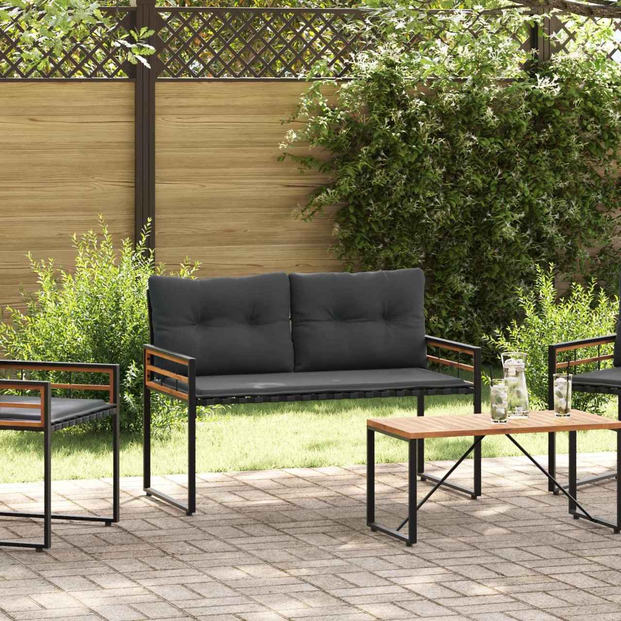 vidaXL Houten Laag Bank met kussen Effen Crème 114 x 55 x 77 cm