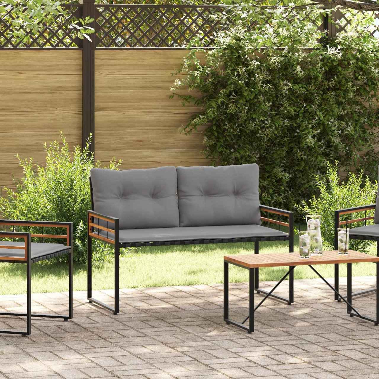 vidaXL Houten Laag Bank met kussen Effen Crème 114 x 55 x 77 cm