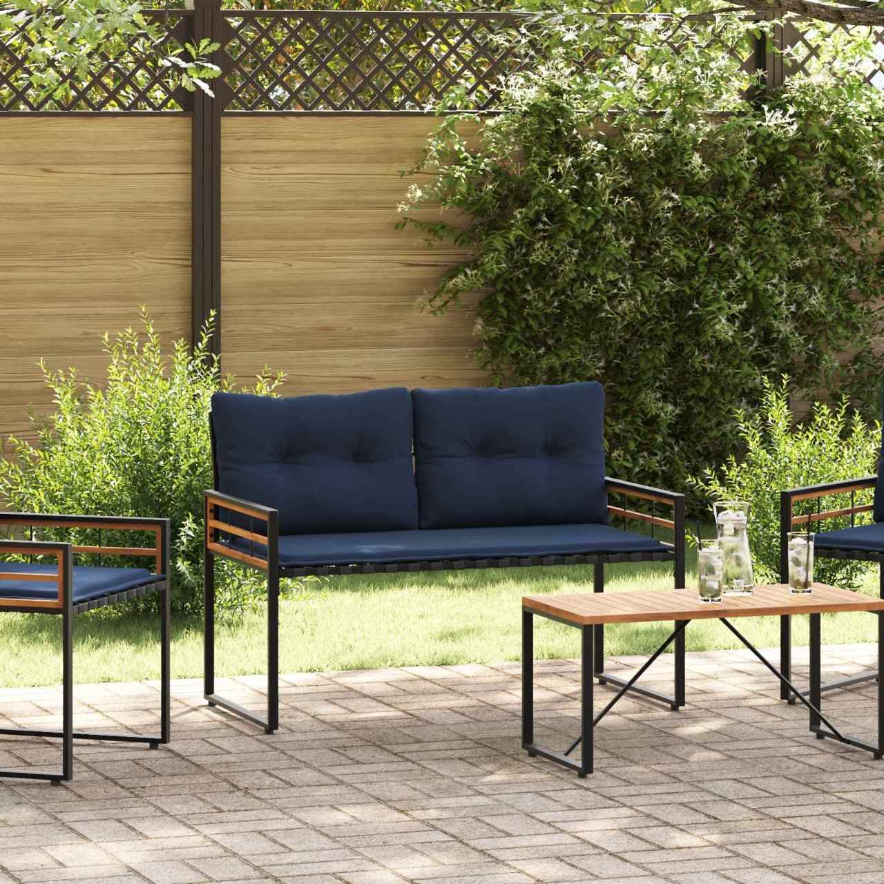 vidaXL Houten Laag Bank met kussen Effen Crème 114 x 55 x 77 cm
