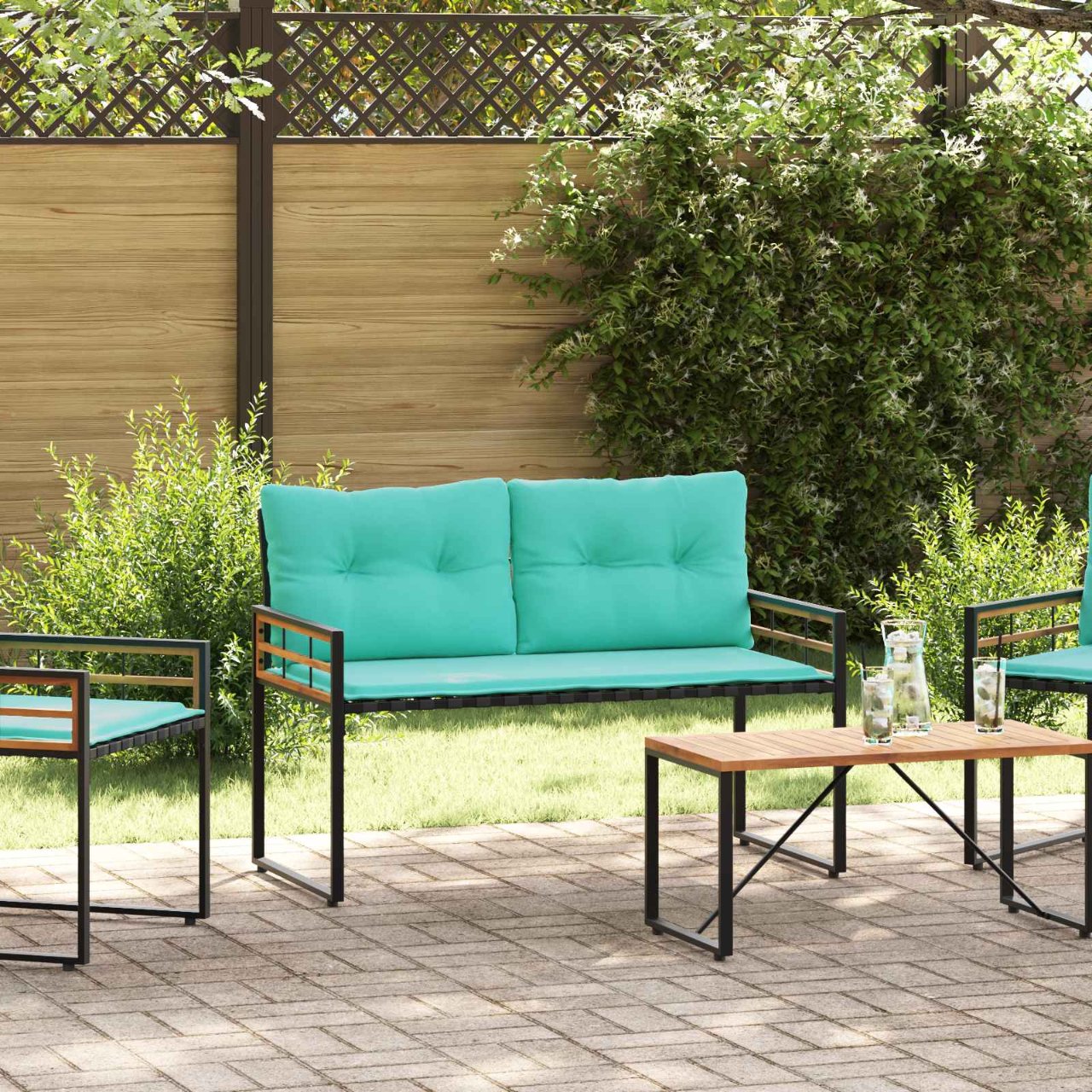 vidaXL Houten Laag Bank met kussen Effen Crème 114 x 55 x 77 cm