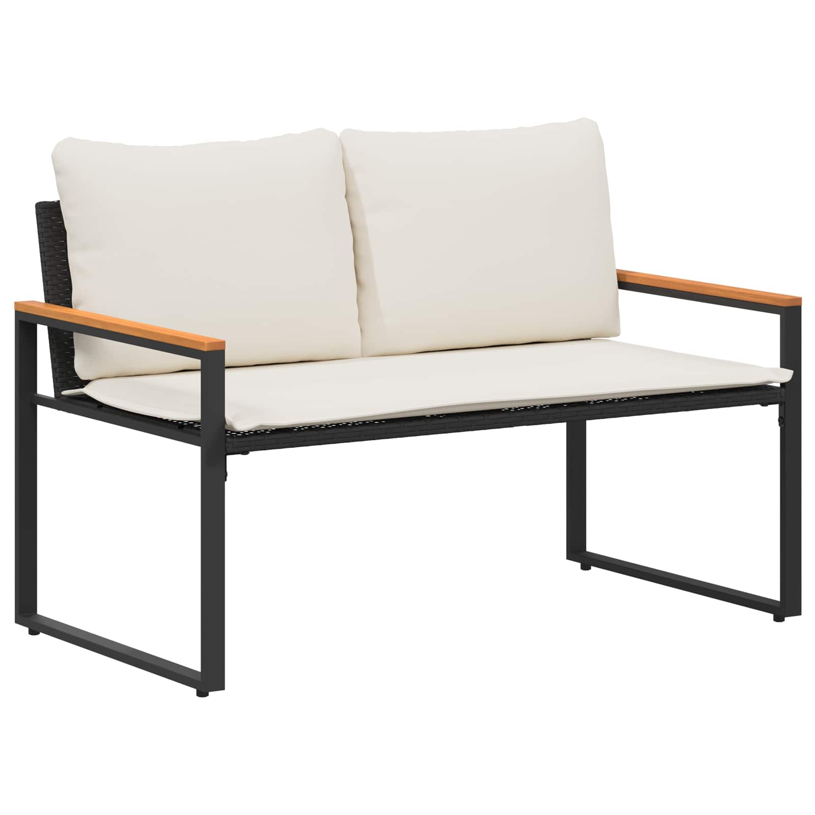 vidaXL Bank met kussen Zwart en Cream Wit 115 x 65 x 72 cm Rattan