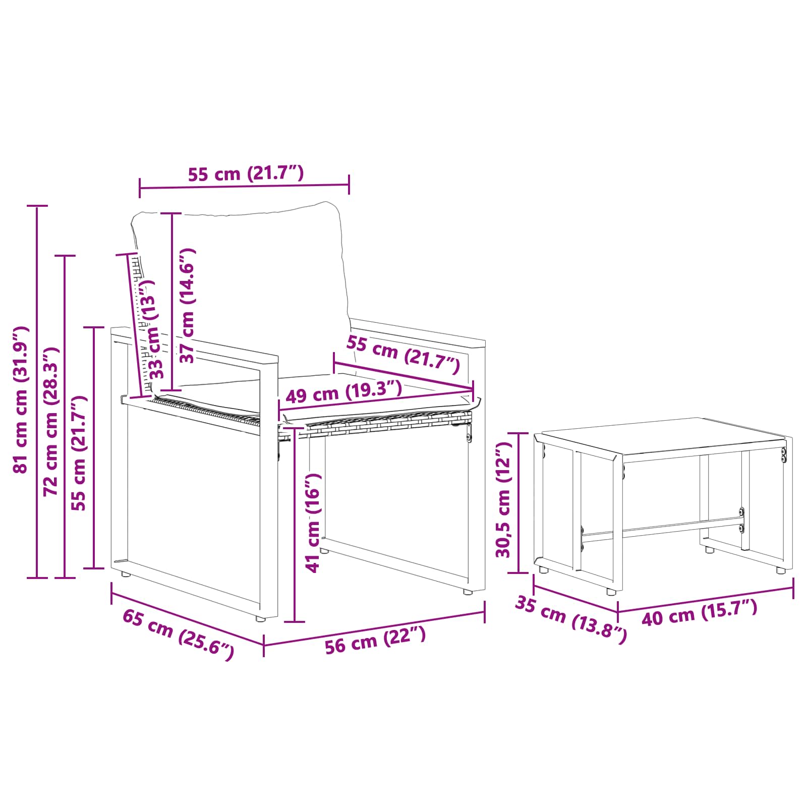 vidaXL Meubelsets met kussen 3 pcs Zwart en Cream Wit Rattan