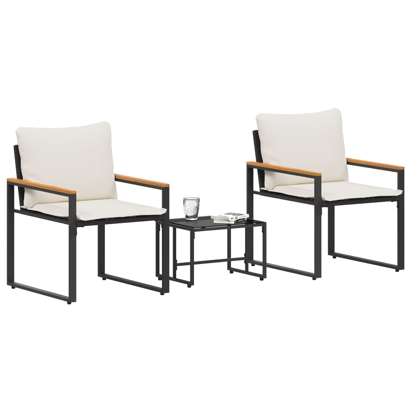 vidaXL Meubelsets met kussen 3 pcs Zwart en Cream Wit Rattan