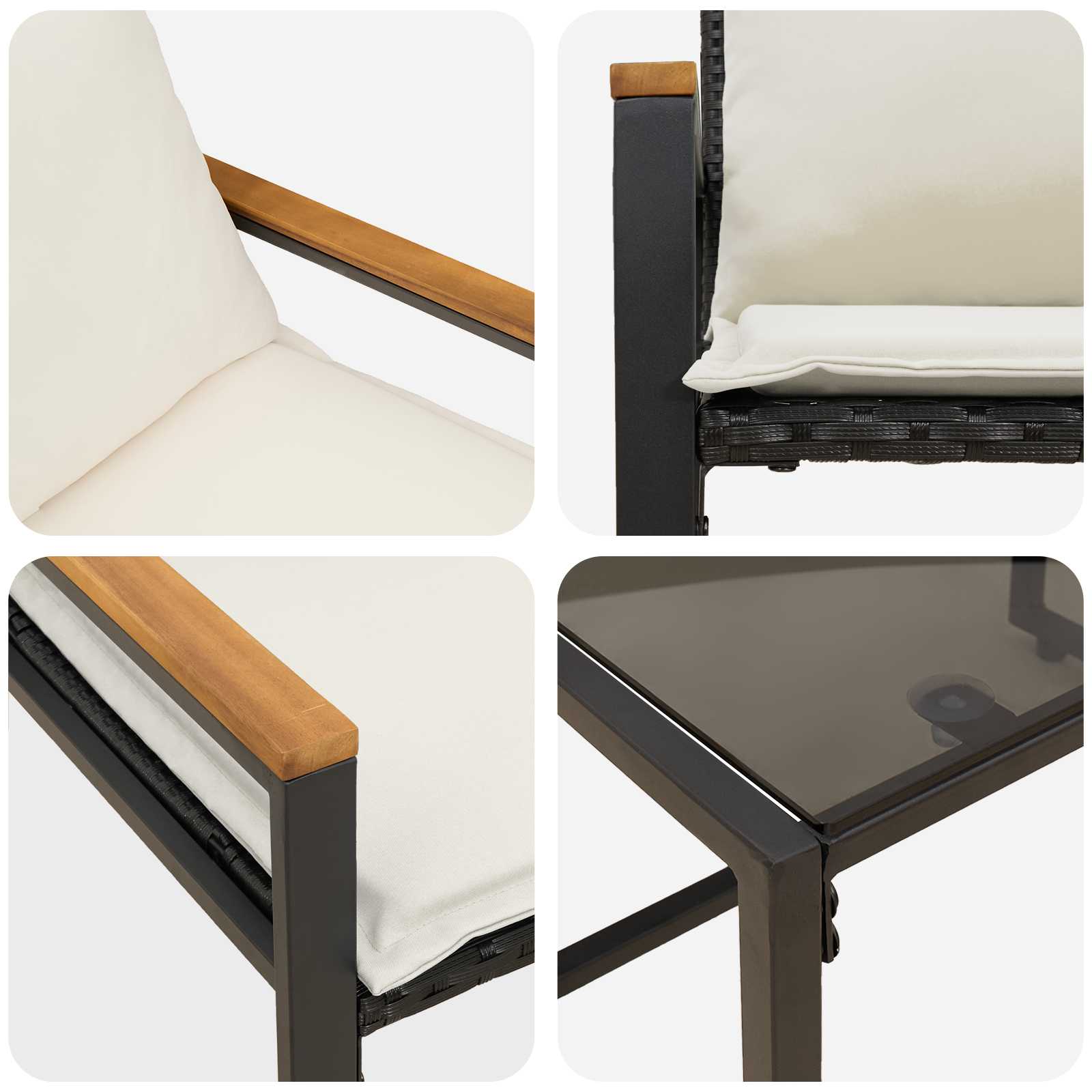 vidaXL Meubelsets met kussen 3 pcs Zwart en Cream Wit Rattan