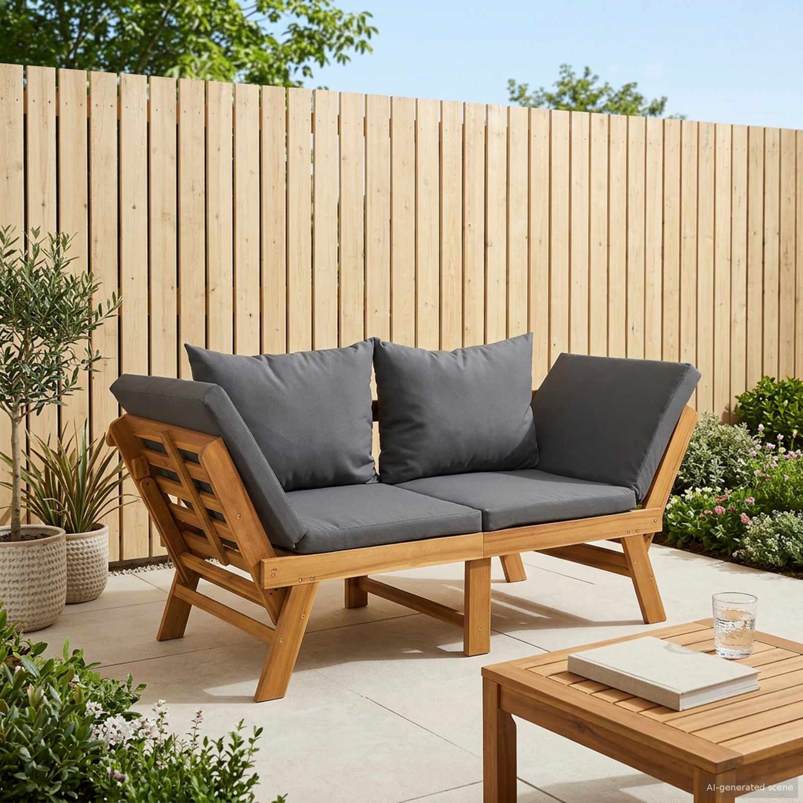 vidaXL 3-in-1 Tuinbank met Kussens Massief Acaciahout Naturel