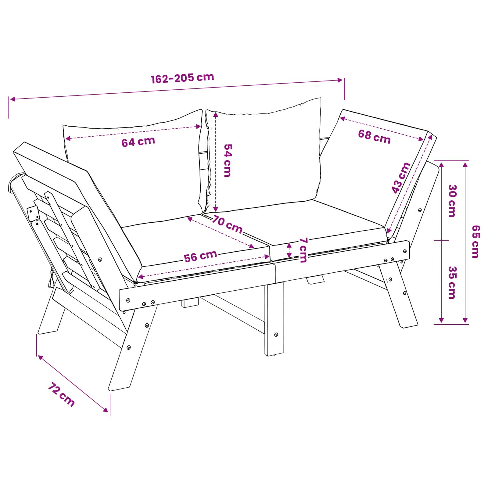 vidaXL 3-in-1 Tuinbank met Kussens Massief Acaciahout Naturel