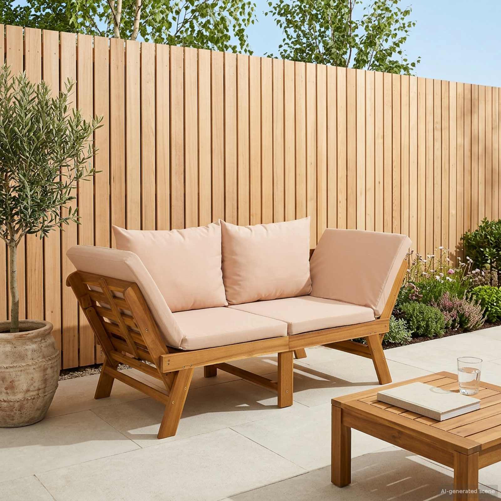 vidaXL 3-in-1 Tuinbank met Kussens Massief Acaciahout Naturel