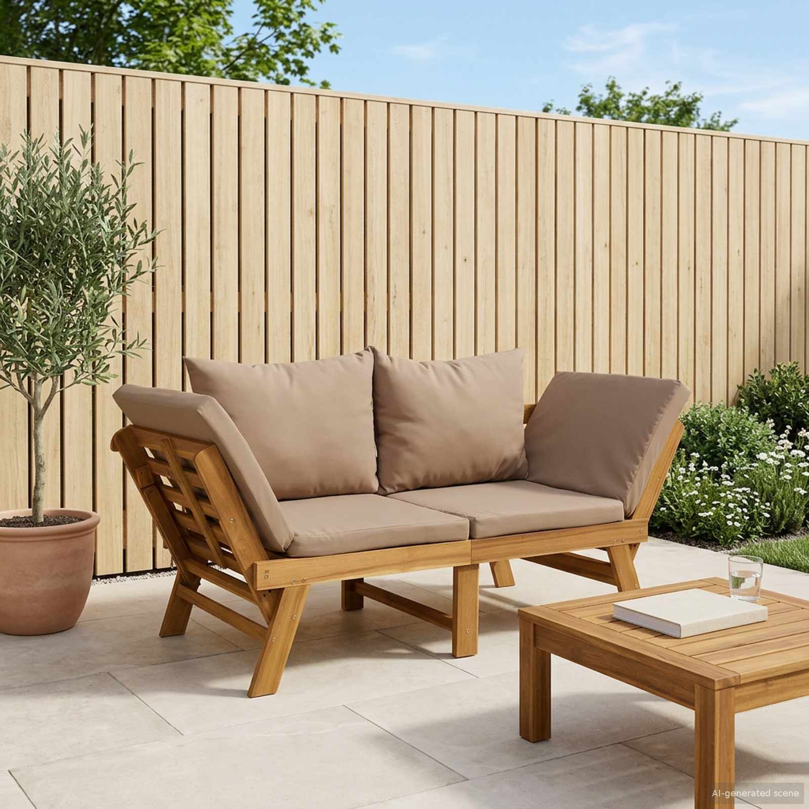 vidaXL 3-in-1 Tuinbank met Kussens Massief Acaciahout Naturel