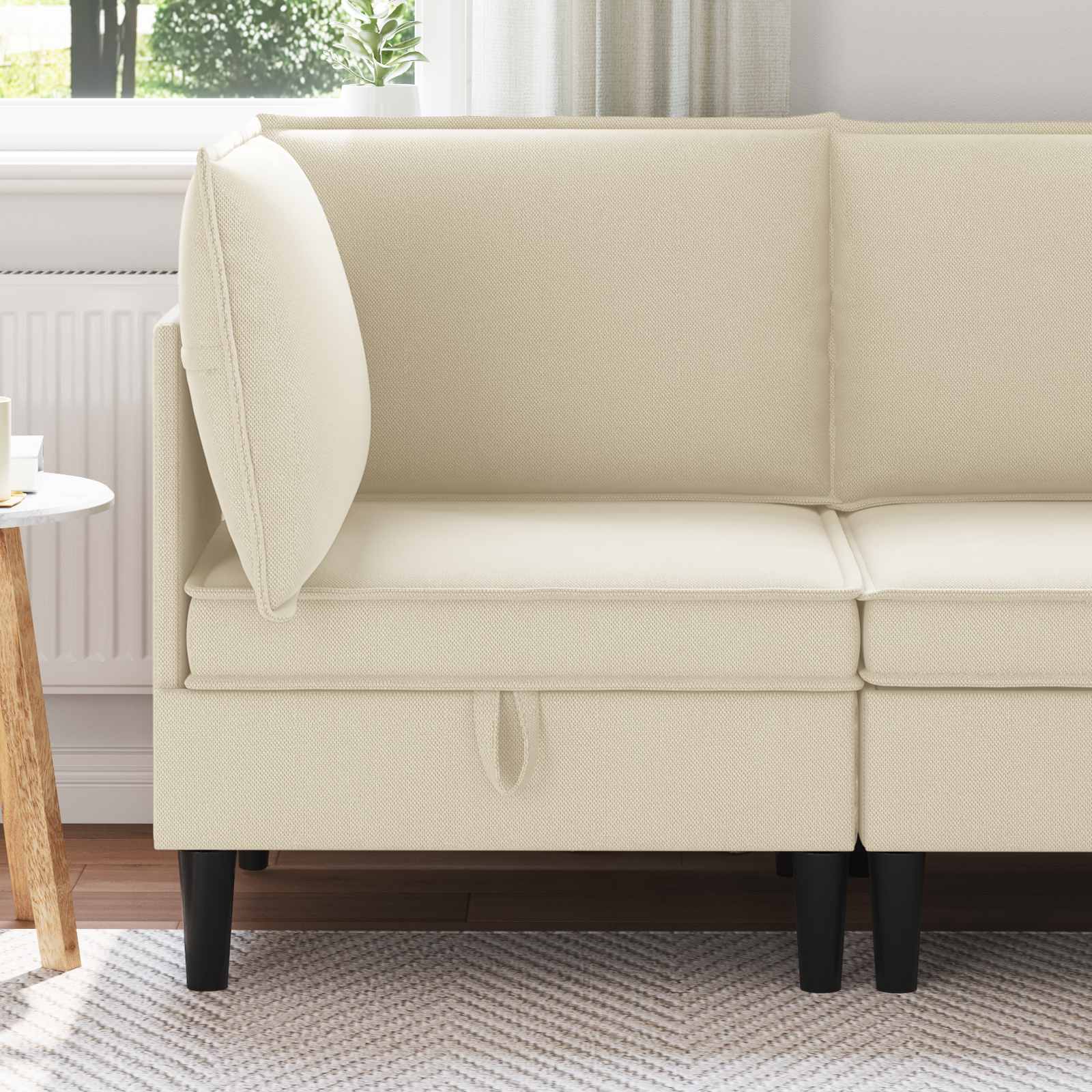 vidaXL Hoeksofa met Opbergruimte Crèmekleurig Fluweel