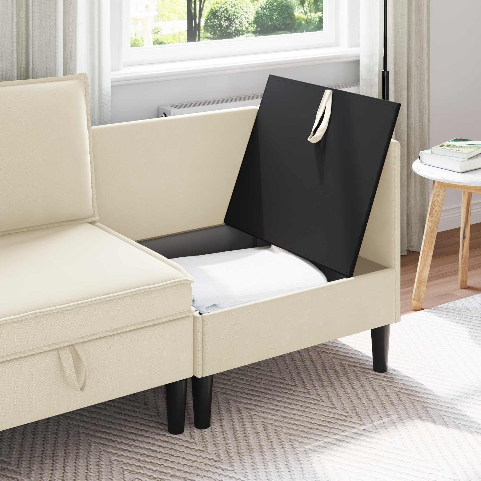 vidaXL Hoeksofa met Opbergruimte Crèmekleurig Fluweel