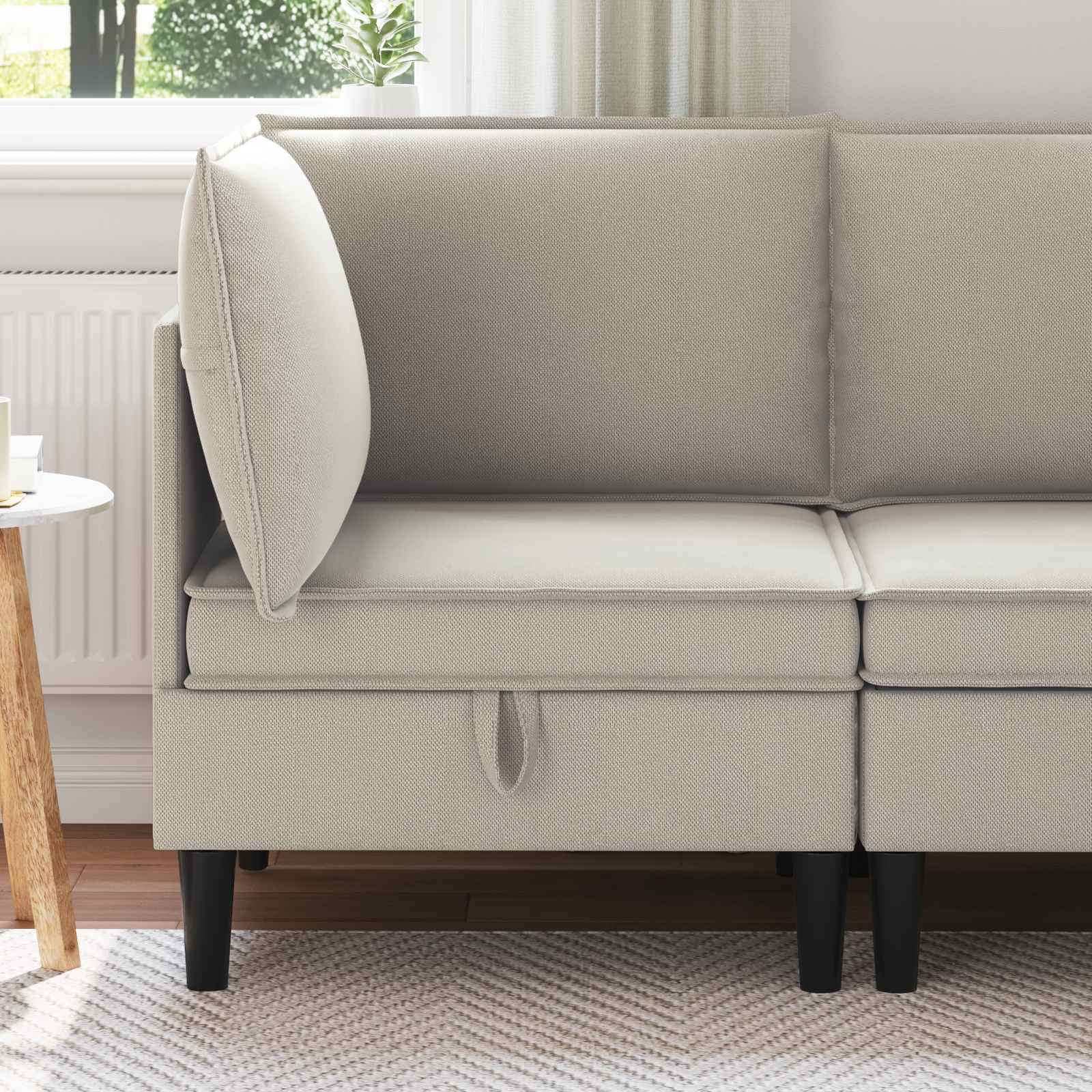 vidaXL Hoeksofa met Opbergruimte Crèmekleurig Fluweel