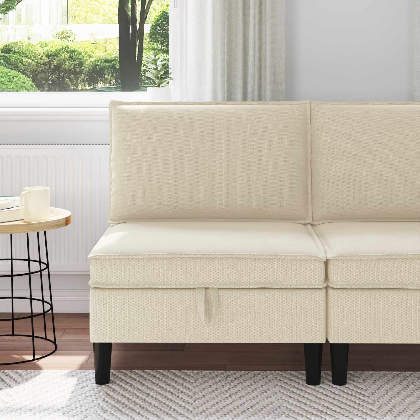 vidaXL Hoeksofa met Opbergruimte Crèmekleurig Fluweel