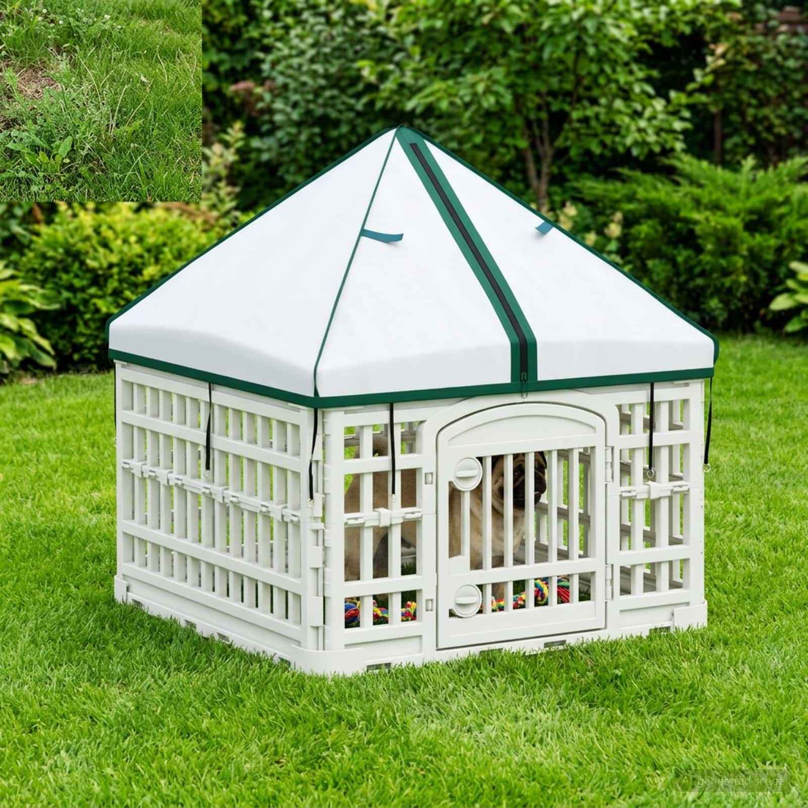 vidaXL 4 Panelen Honden Speelweide met Dak Wit 63 x 63 x 67 cm