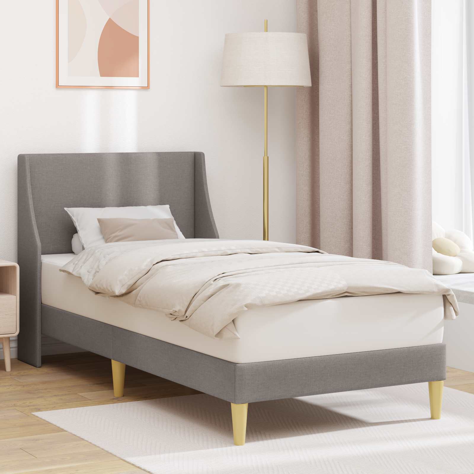 vidaXL Bedframe met hoofdeinde Lichtgrijs 90 x 200 cm Stof