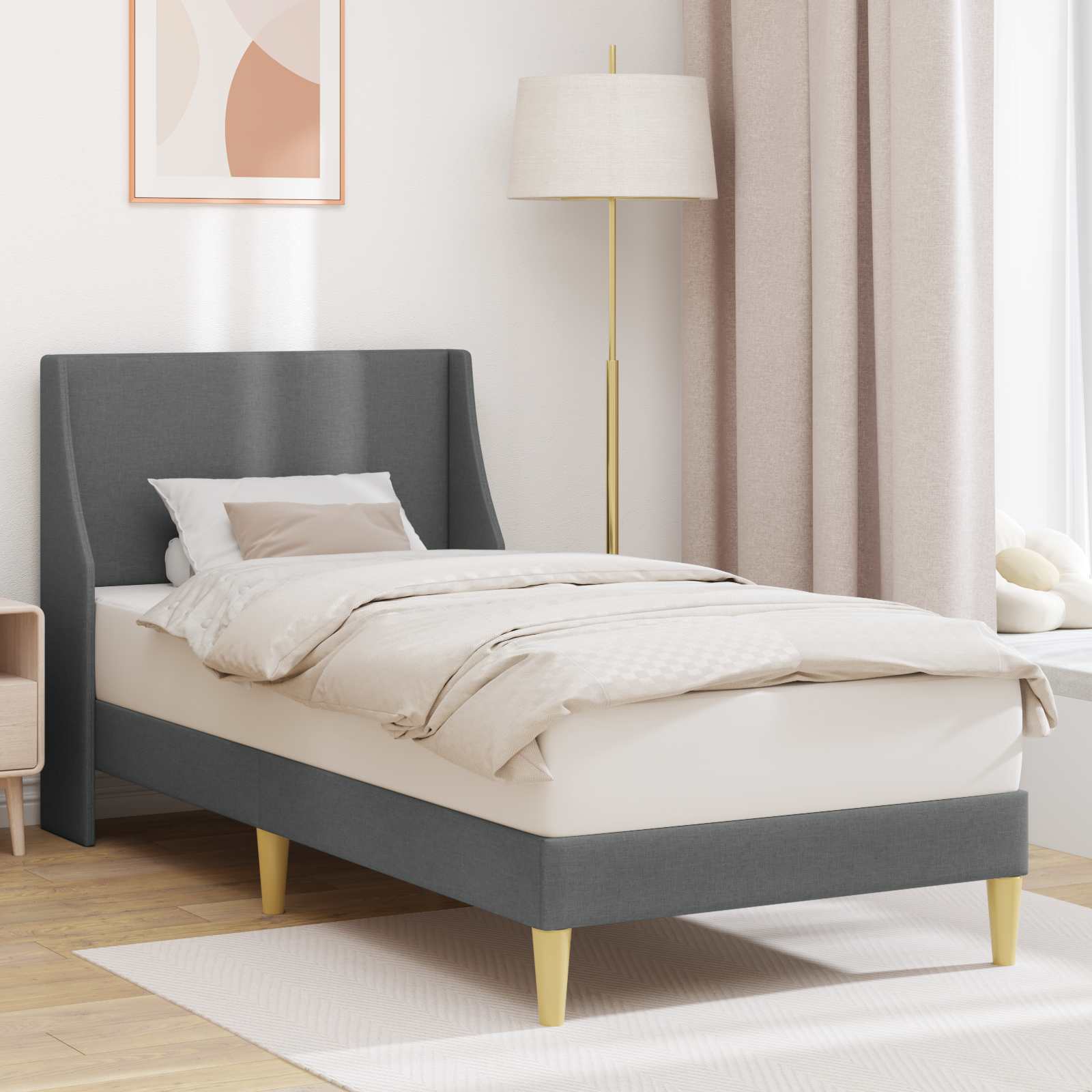 vidaXL Bedframe met hoofdeinde Lichtgrijs 90 x 200 cm Stof