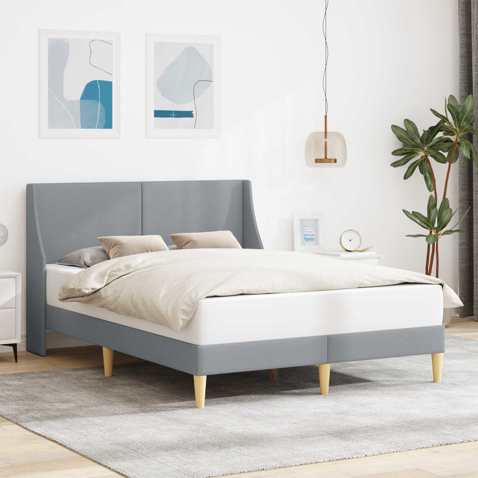 vidaXL Bedframe met hoofdeinde Lichtgrijs 90 x 200 cm Stof