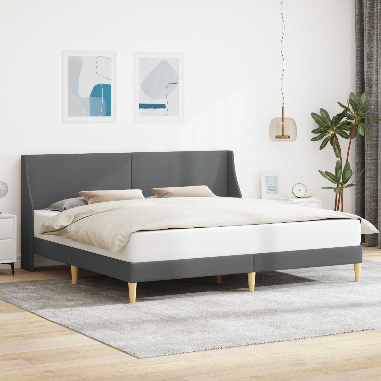 vidaXL Bedframe met hoofdeinde Donkergrijs 183 x 213 cm Stof