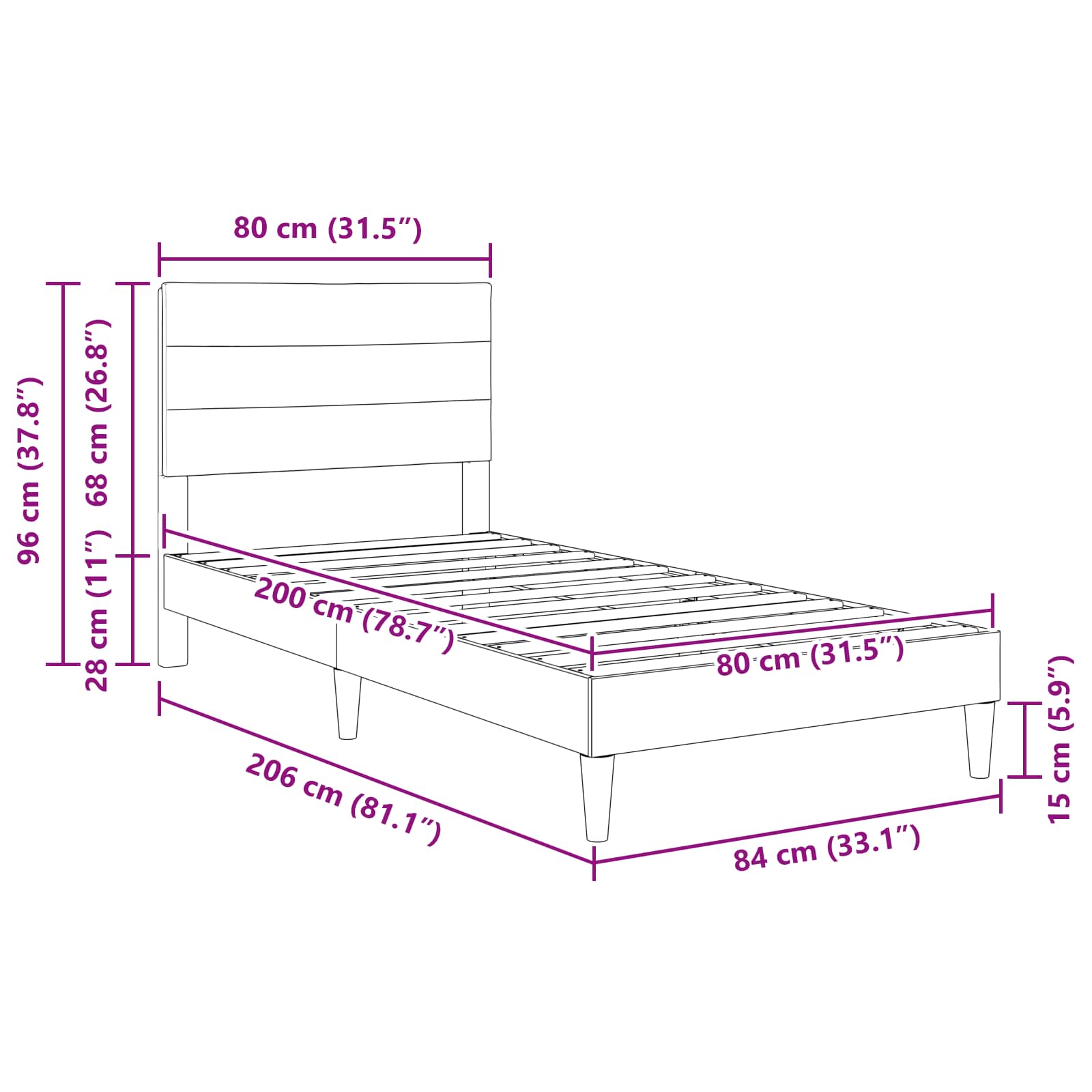 vidaXL Bedframe met hoofdeinde Lichtgrijs 80 x 200 cm Stof