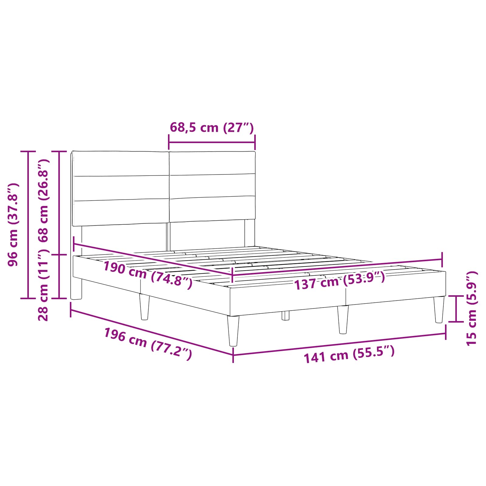 vidaXL Bedframe met hoofdeinde Donkergrijs 137 x 190 cm Stof