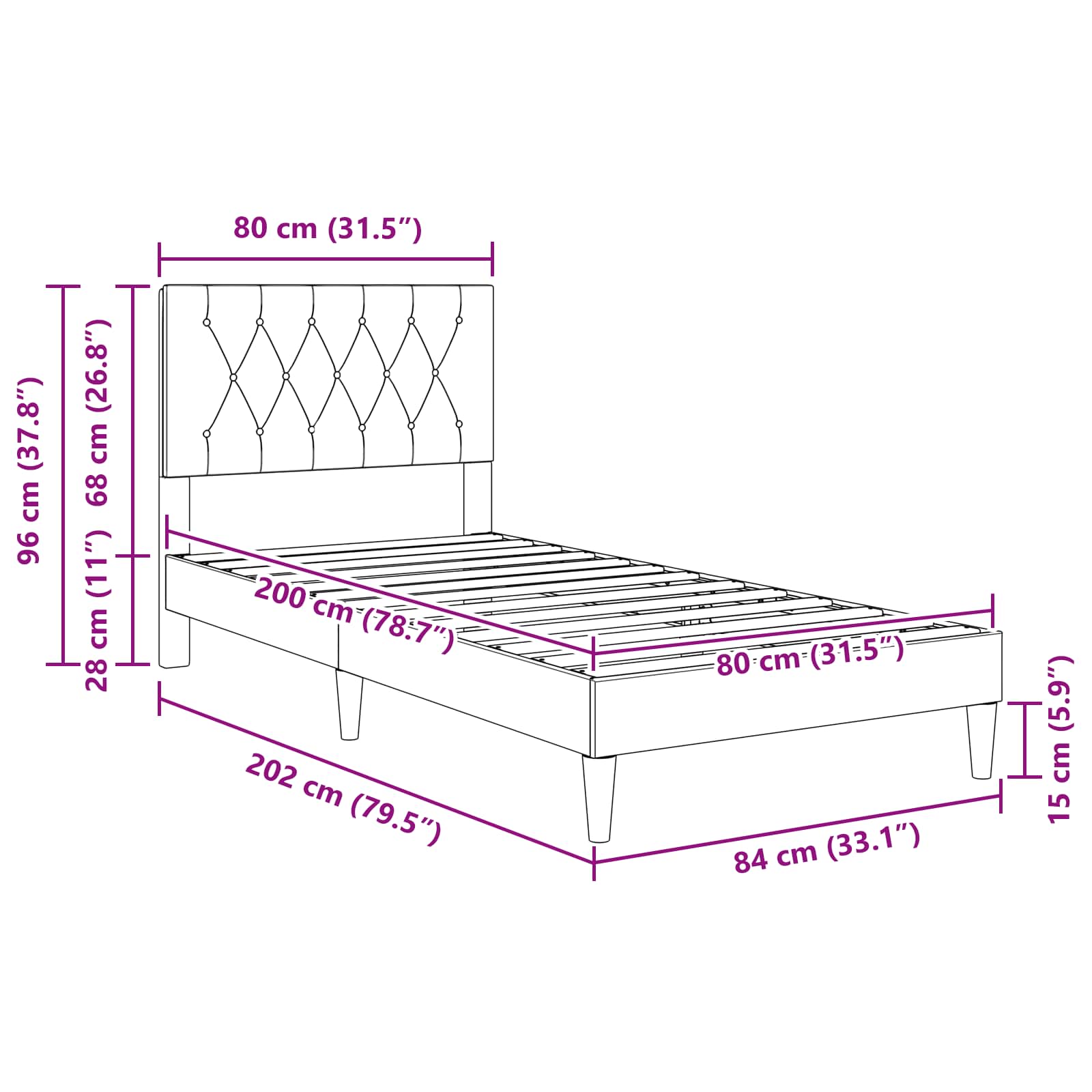 vidaXL Bedframe met hoofdeinde Lichtgrijs 80 x 200 cm Fluweel