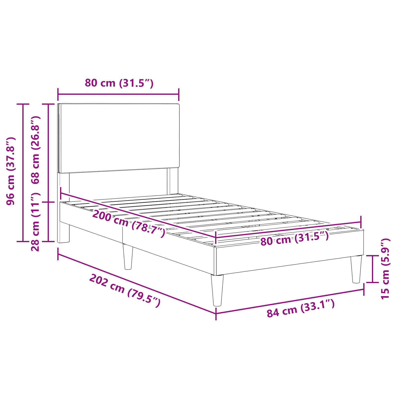 vidaXL Bedframe met hoofdeinde Lichtgrijs 80 x 200 cm Katoen Stof