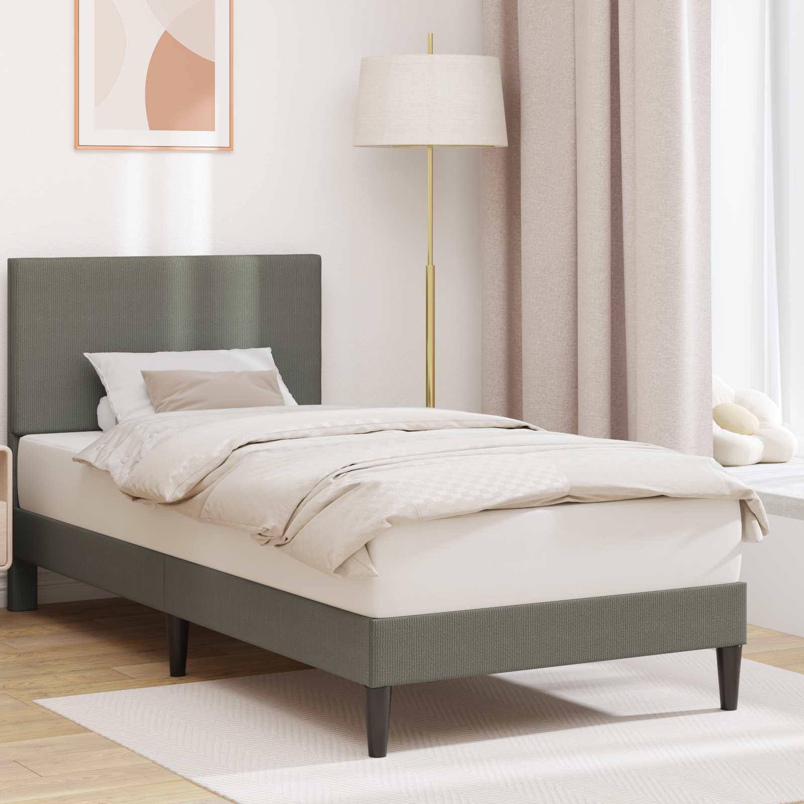 vidaXL Bedframe met hoofdeinde Lichtgrijs 80 x 200 cm Katoen Stof
