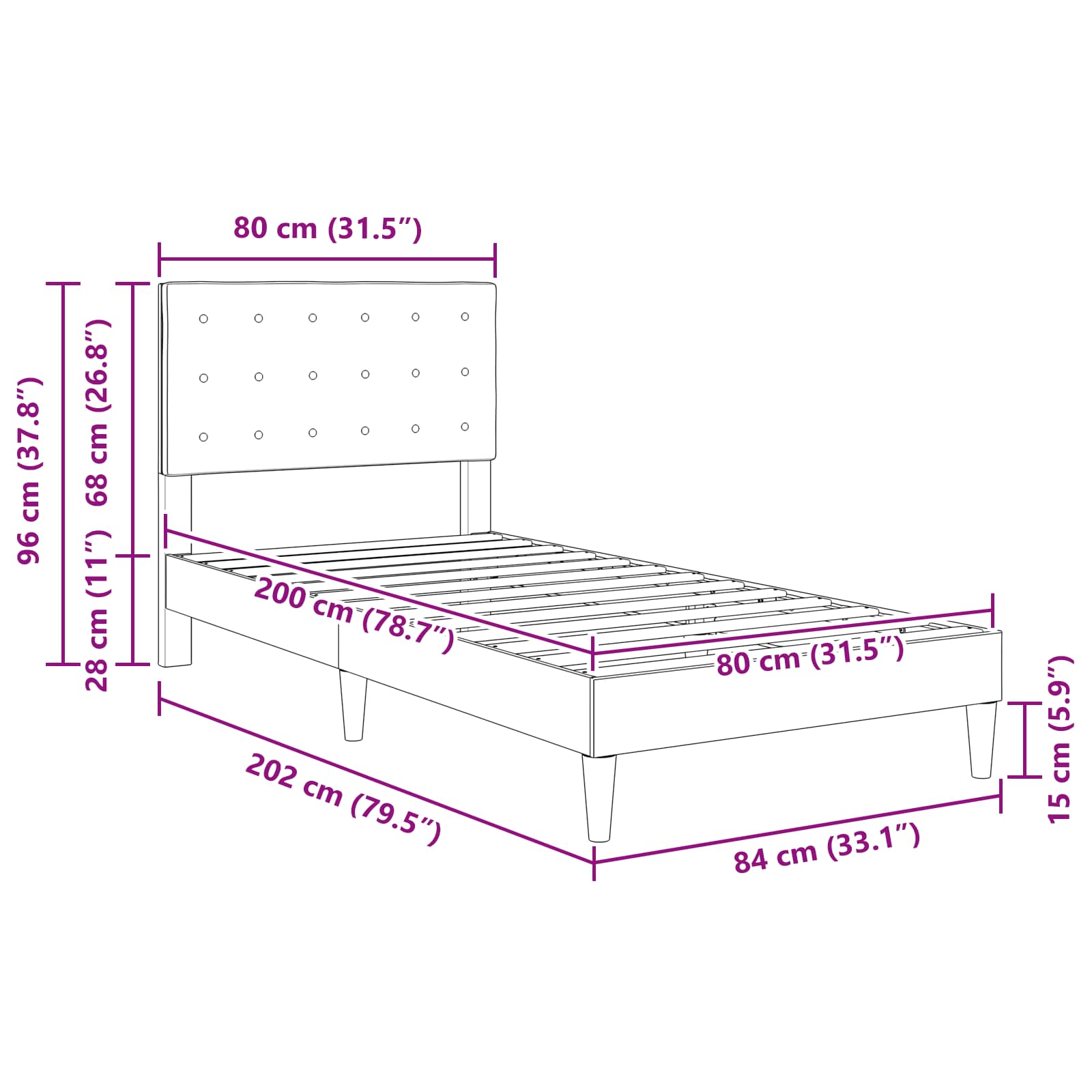 vidaXL Bedframe met hoofdeinde Donkergrijs 80 x 200 cm Stof
