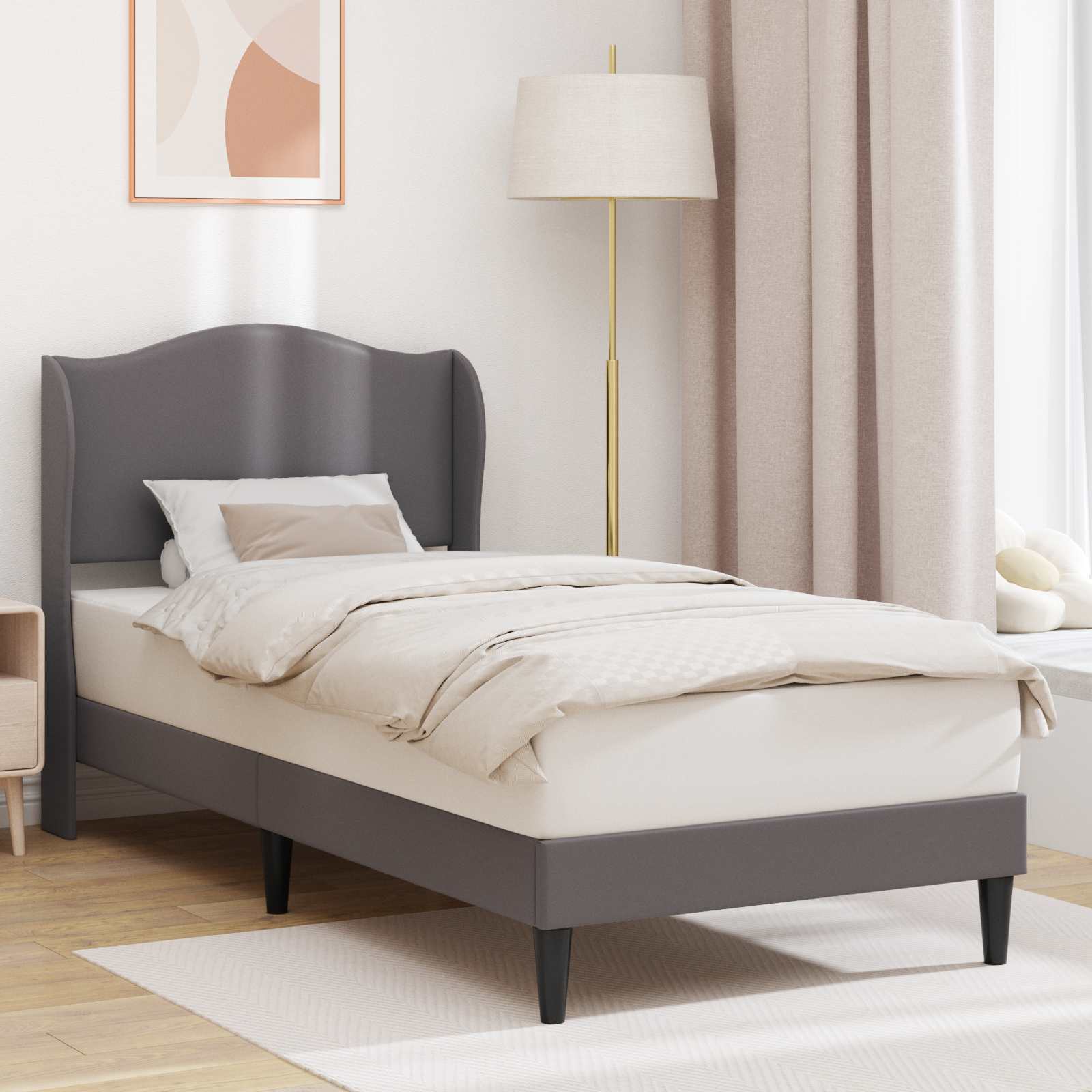 vidaXL Bedframe met hoofdeinde Grijs 80 x 200 cm Kunstleer