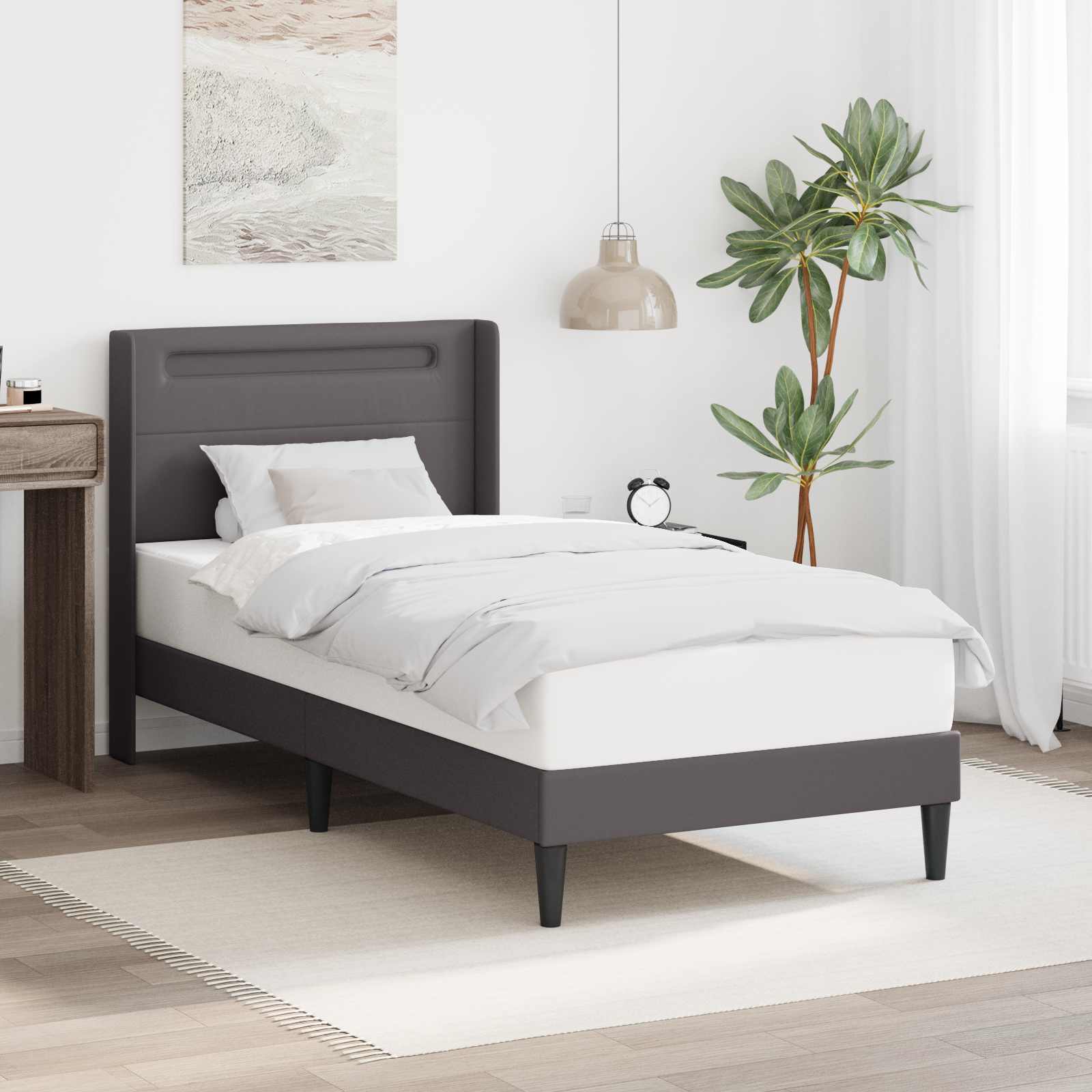 vidaXL Bedframe met LED-stripverlichting Grijs 80 x 200 cm Kunstleer