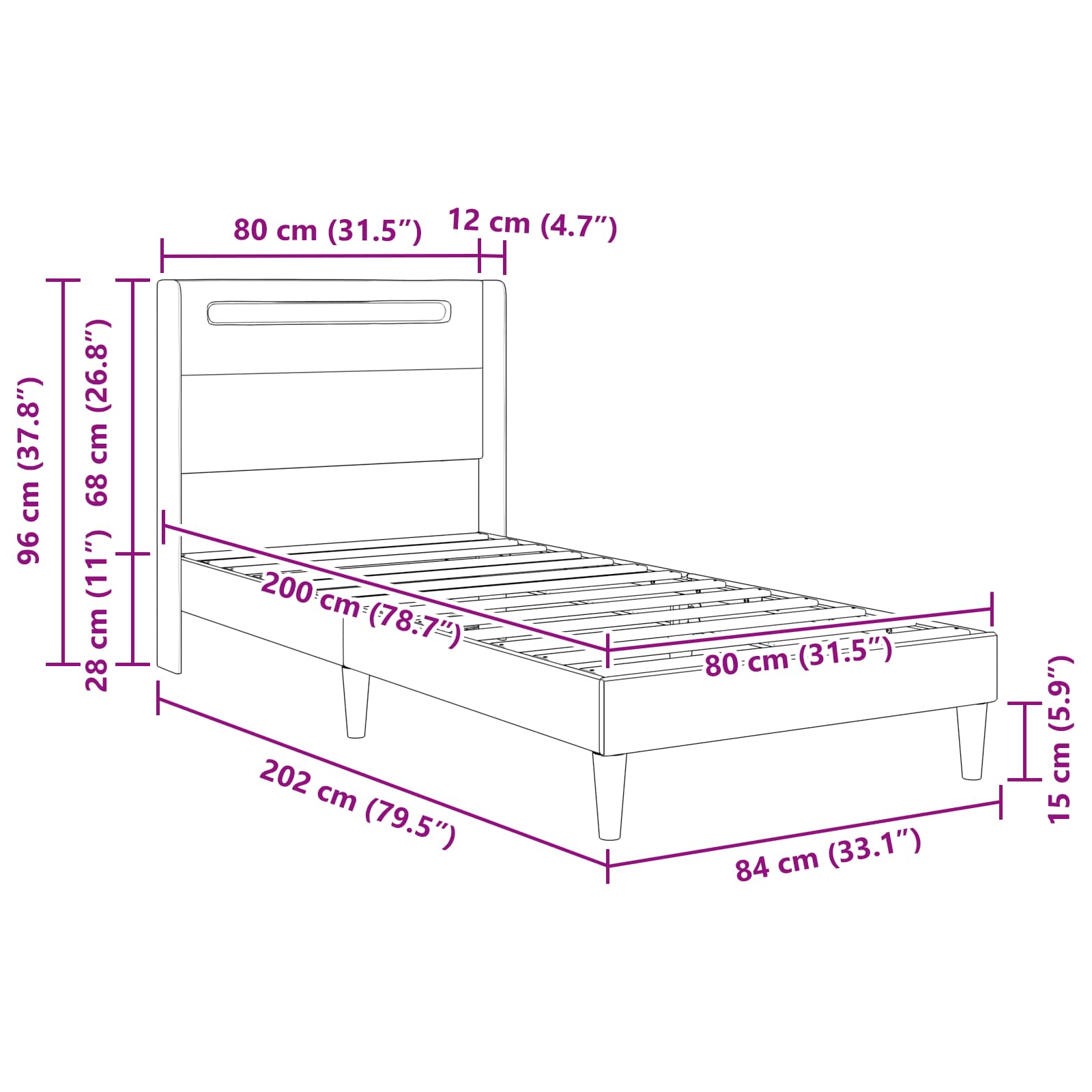 vidaXL Bedframe met LED-stripverlichting Grijs 80 x 200 cm Kunstleer