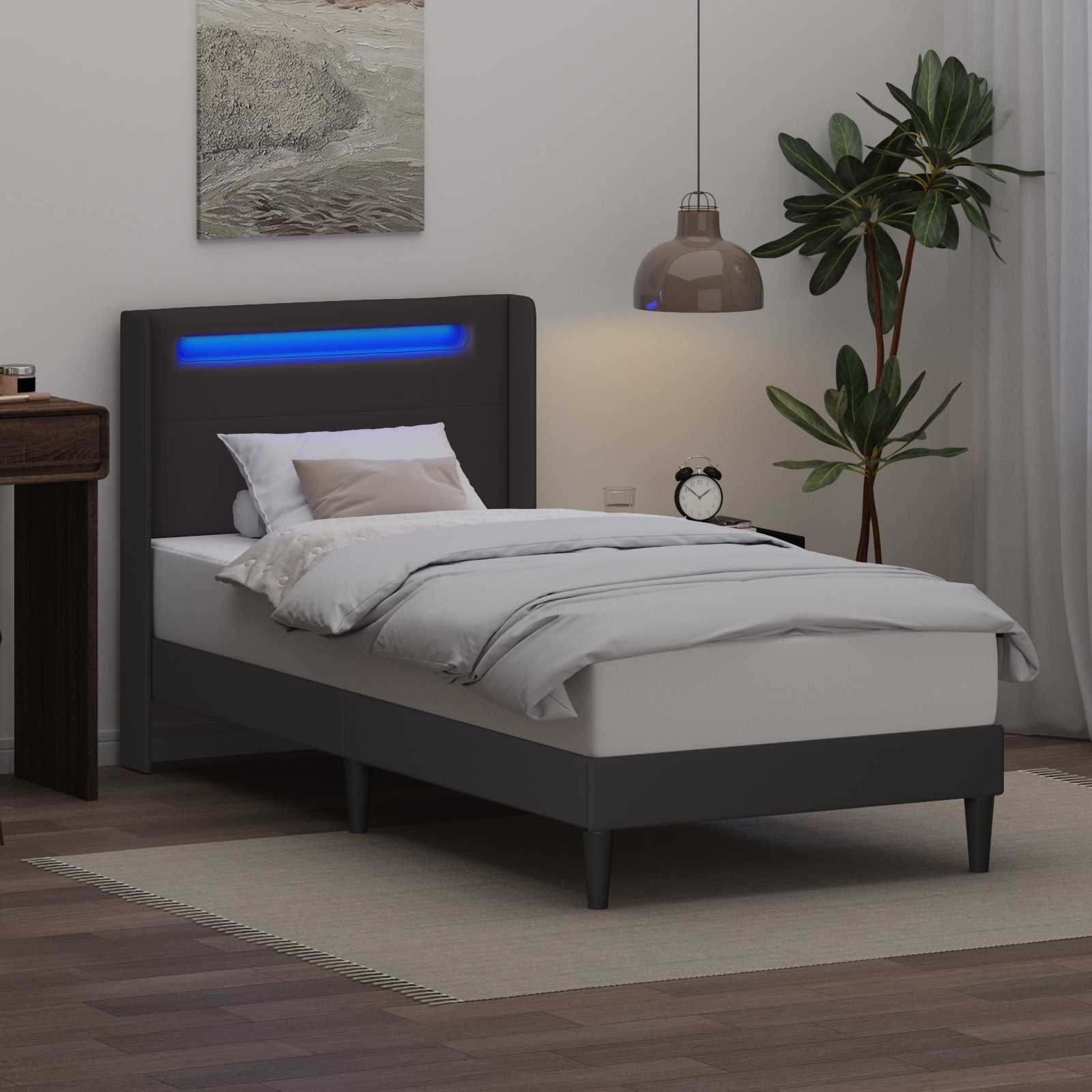 vidaXL Bedframe met LED-stripverlichting Grijs 80 x 200 cm Kunstleer