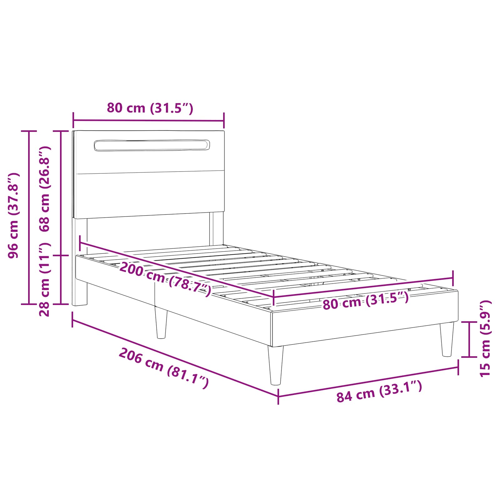 vidaXL Bedframe met LED-stripverlichting Grijs 80 x 200 cm Kunstleer